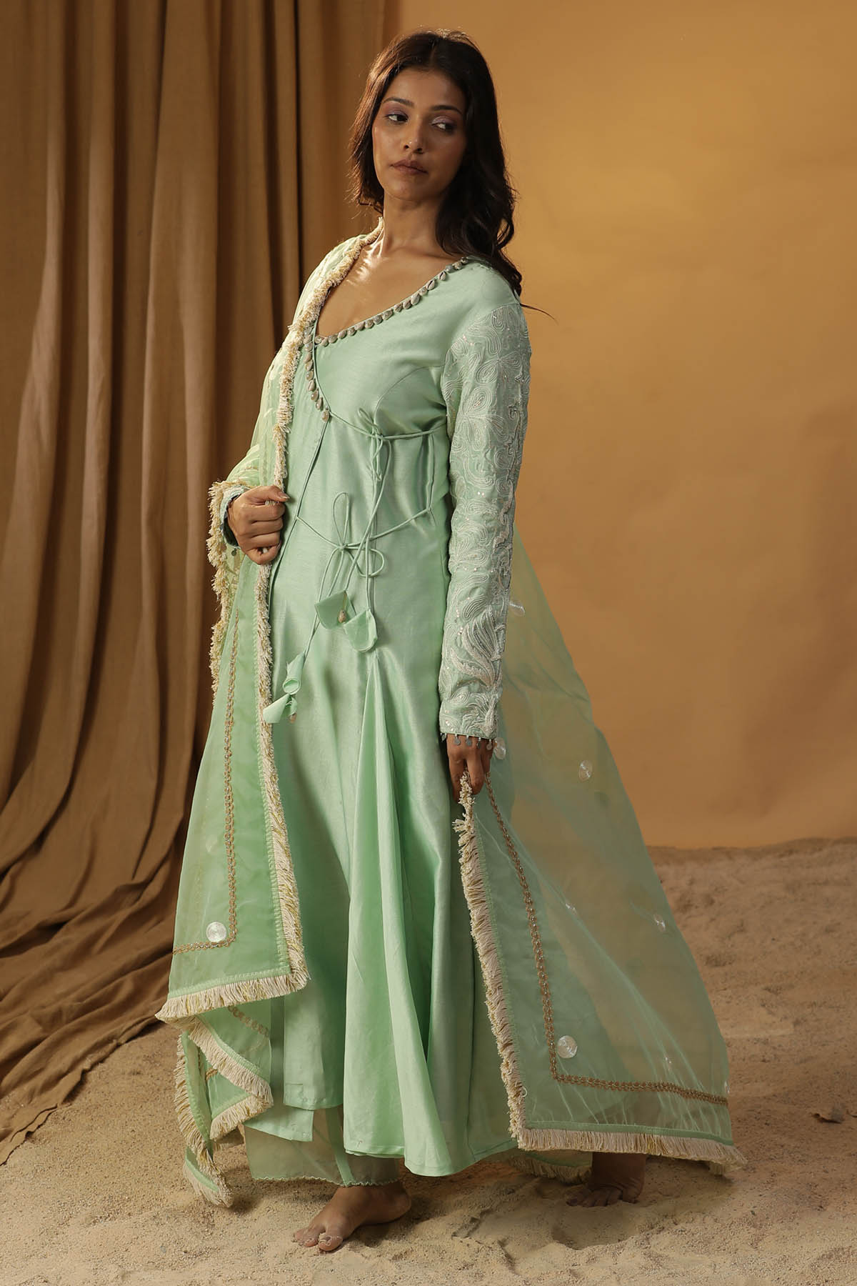 Green Angrakha Anarkali Set