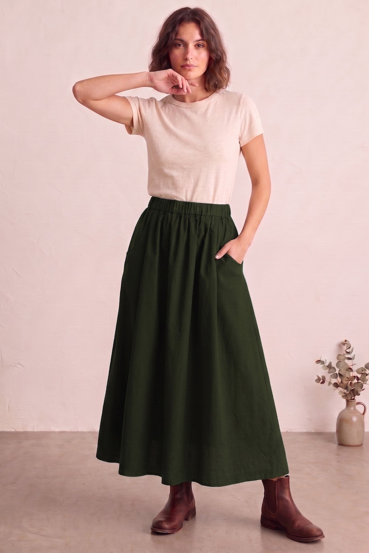 Buy Green Ankle Length Flare Skirt for women by Sneha B online available at scrollnshops