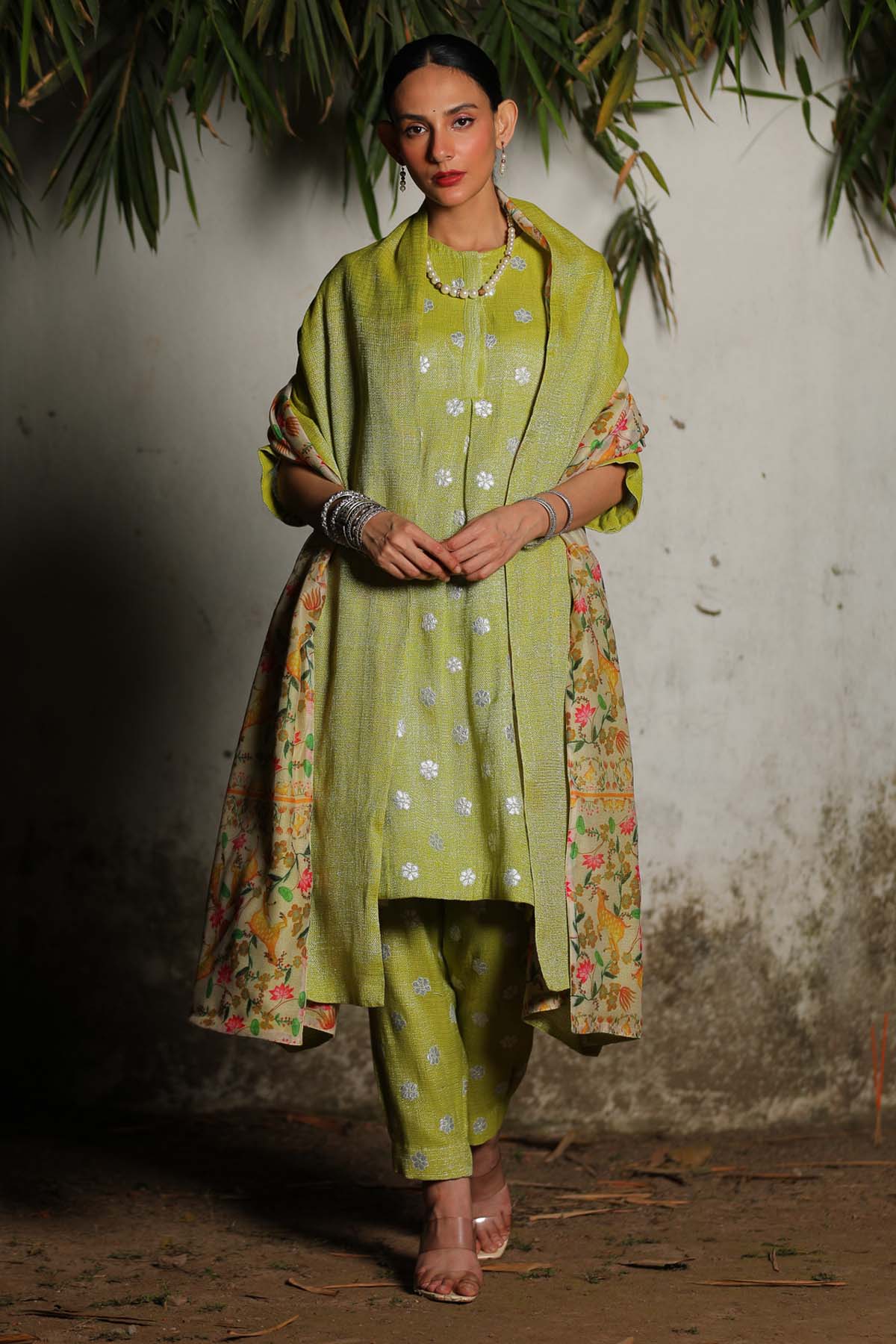 Saksham Neharicka Green Applique A-Line Kurta Set for women online at ScrollnShops