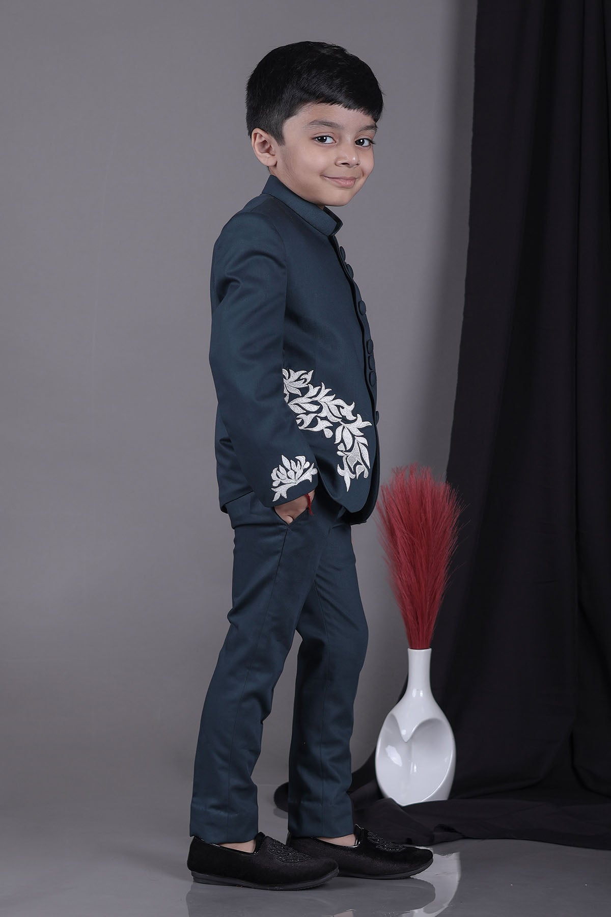 Green Applique Bandhgala Set