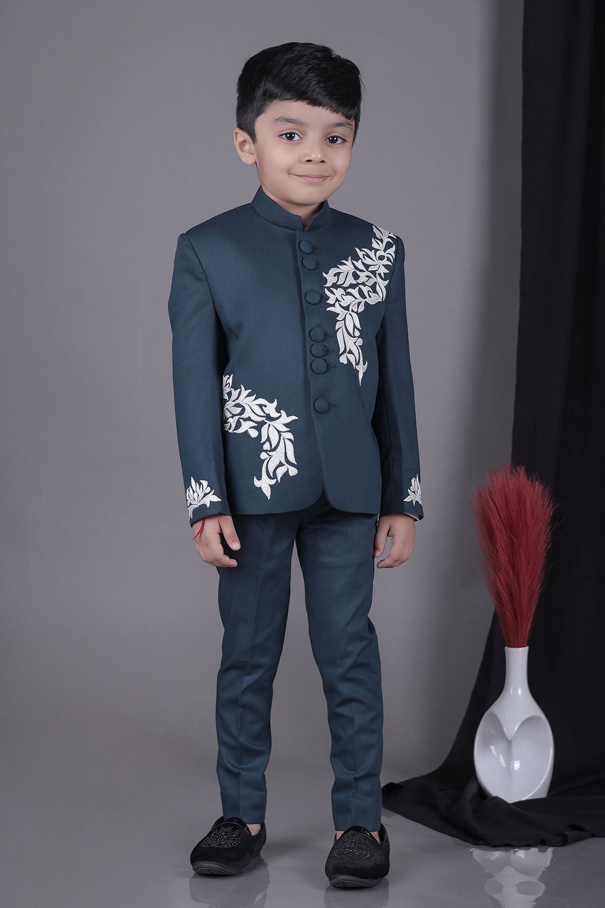 Buy Green Applique Bandhgala Set by Little Brats for Boys online at ScrollnShops