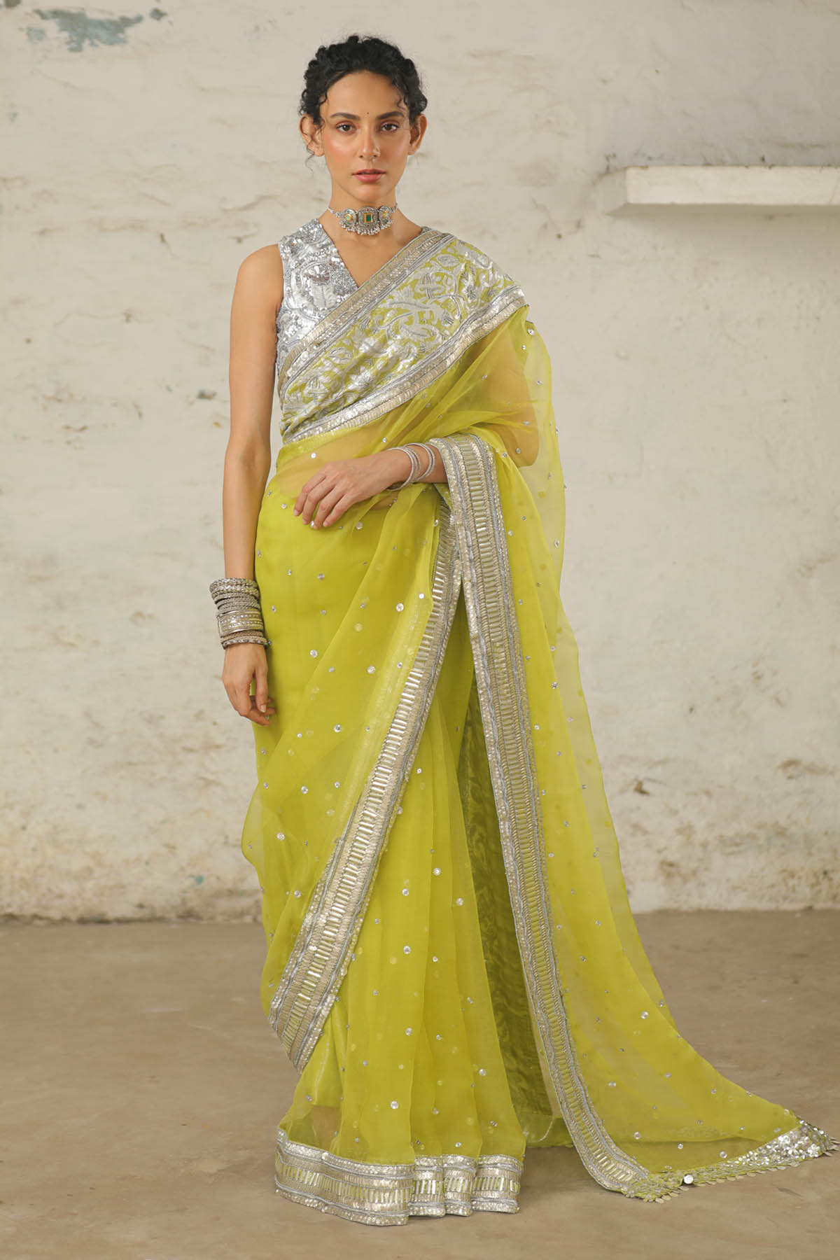 Saksham Neharicka Green Applique Saree & Blouse for women online at ScrollnShops