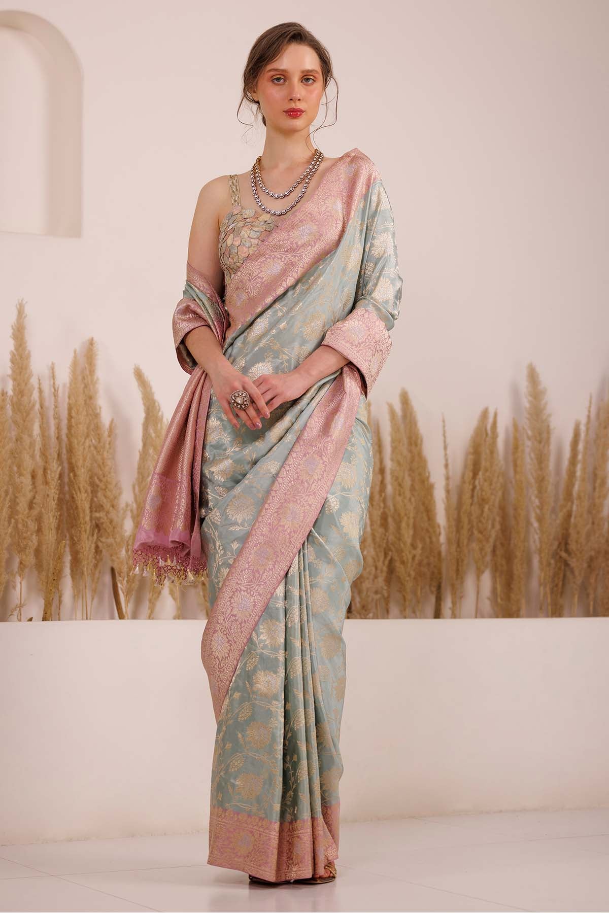 Applique Green Saree & Blouse