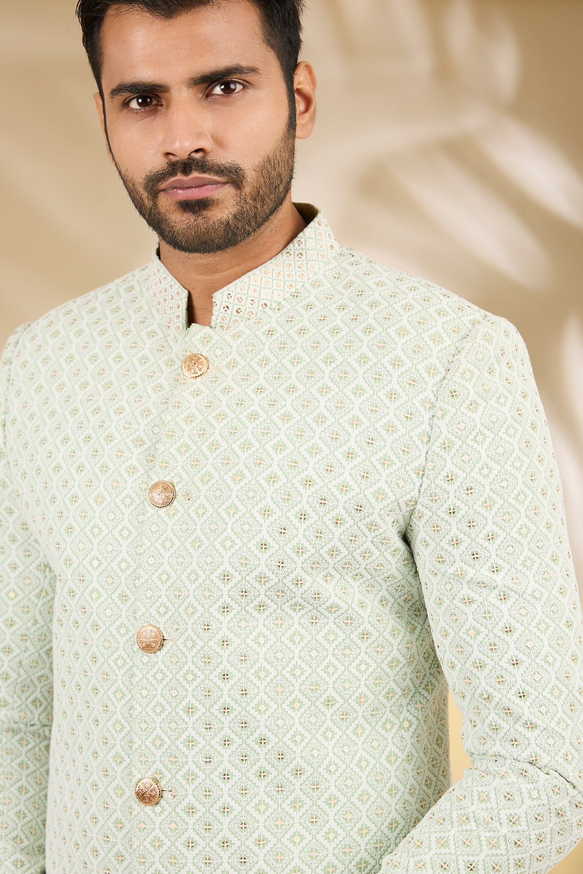 Green Art Silk Bandhgala Set