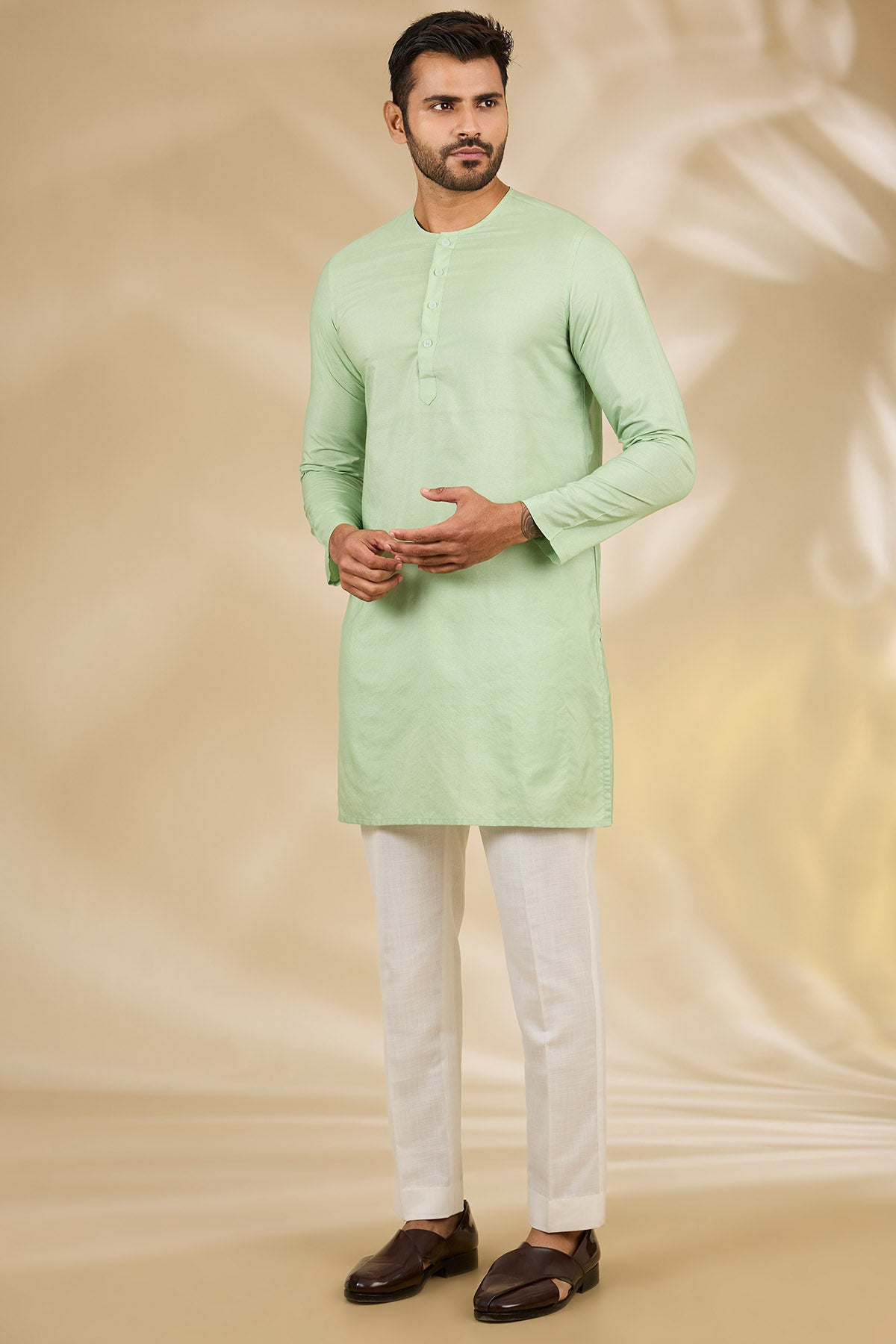 Green Art Silk Bandhgala Set