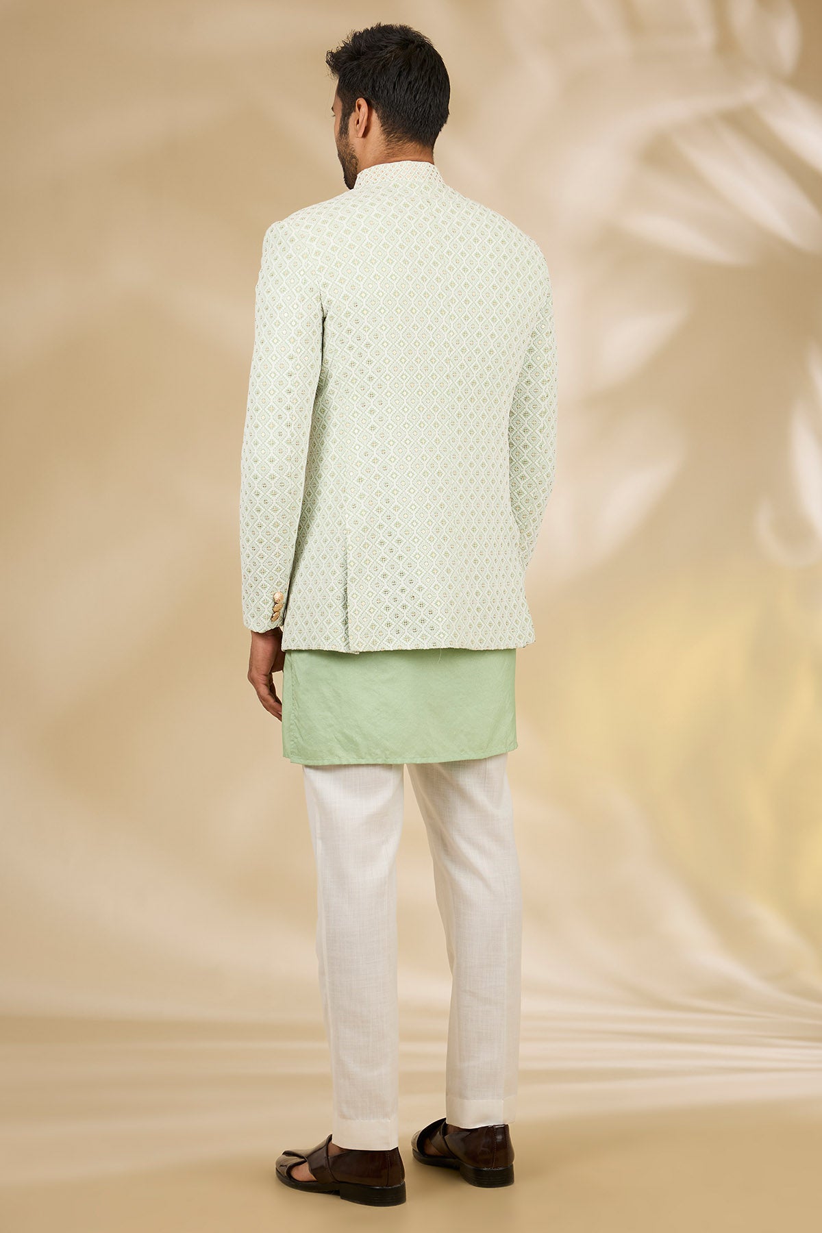 Green Art Silk Bandhgala Set