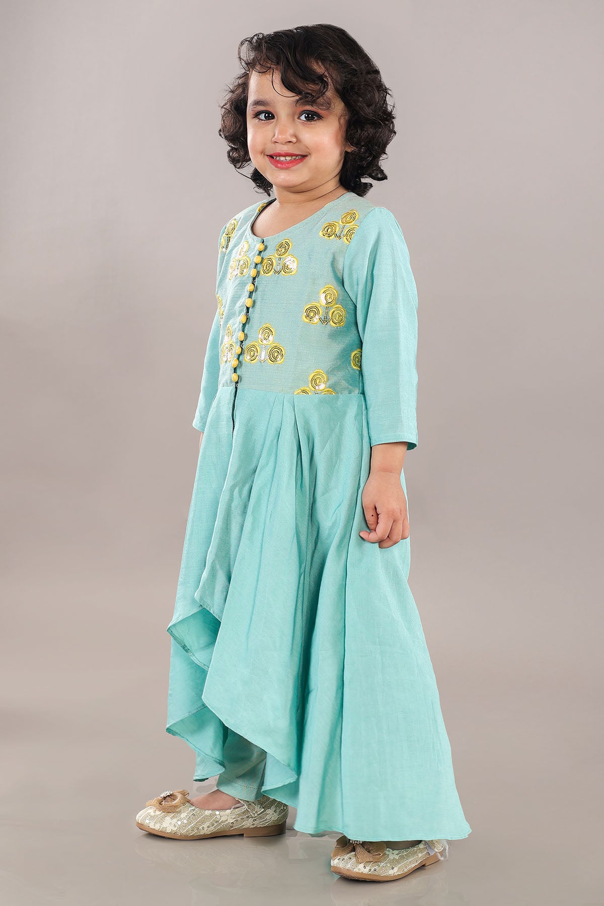Green Asymmetrical Anarkali Set