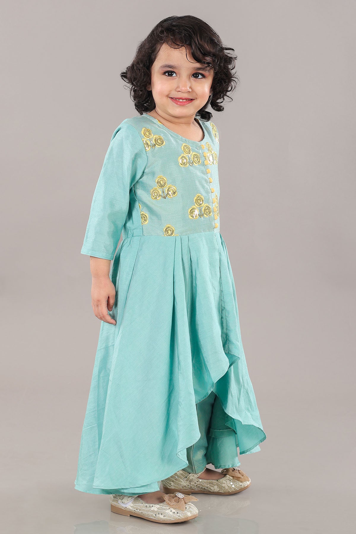 Green Asymmetrical Anarkali Set