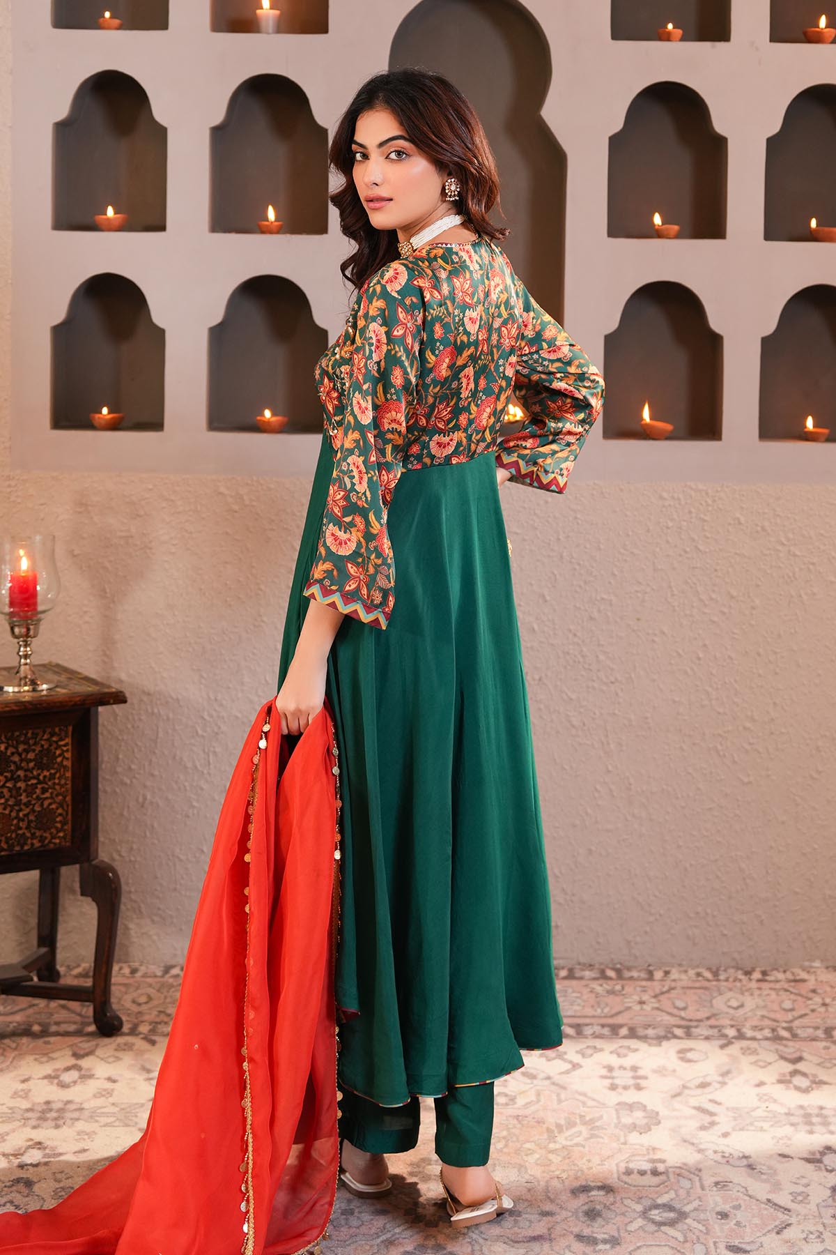 Green Asymmetrical Kurta Set