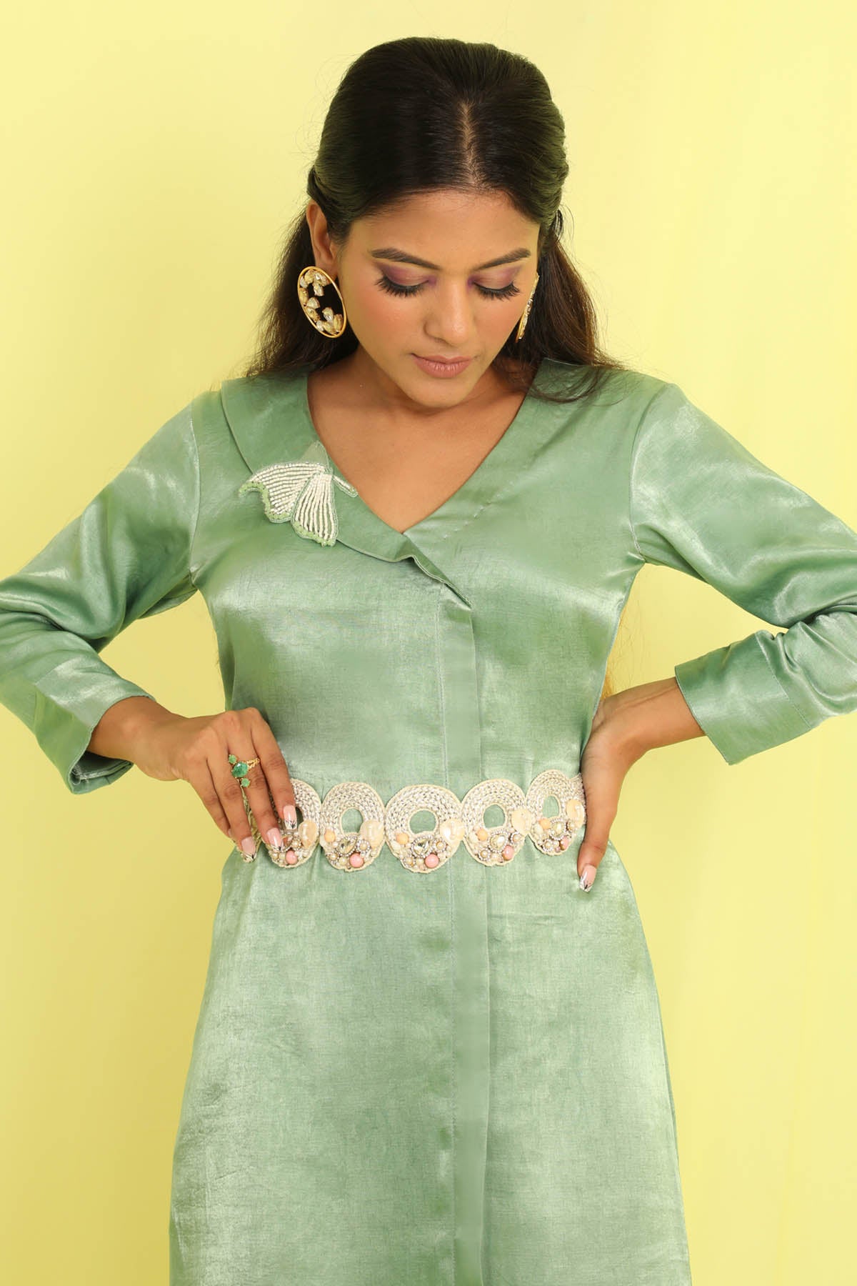 Green Asymmetrical Midi Dress