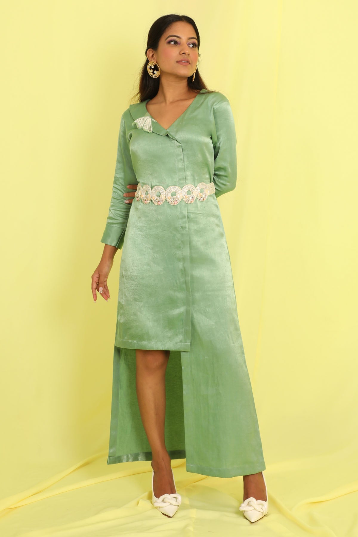 Deeya The Fashion House Green Asymmetrical Midi Dress for women online at ScrollnShops