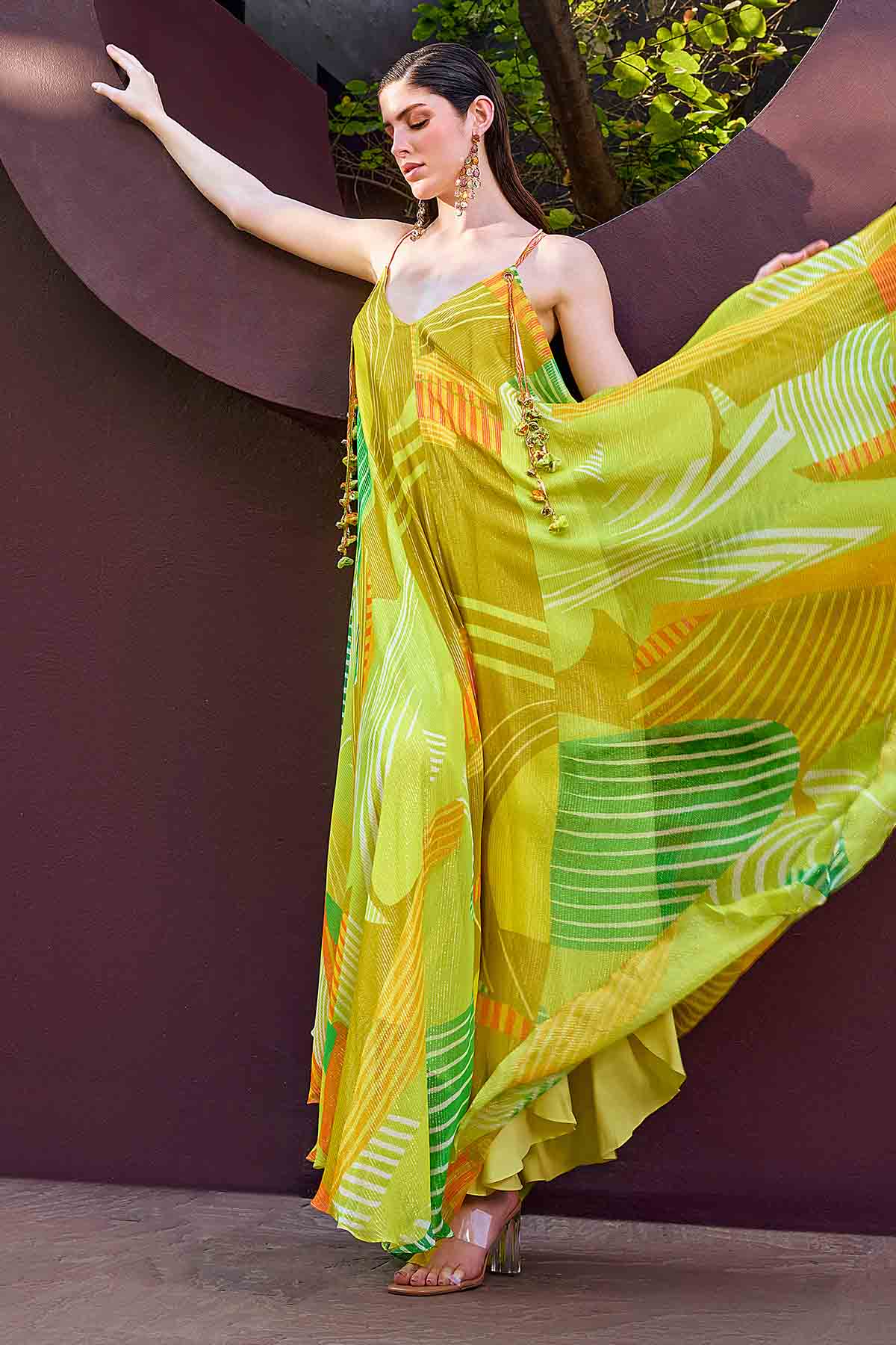 Green Backless Flowy Maxi Dress