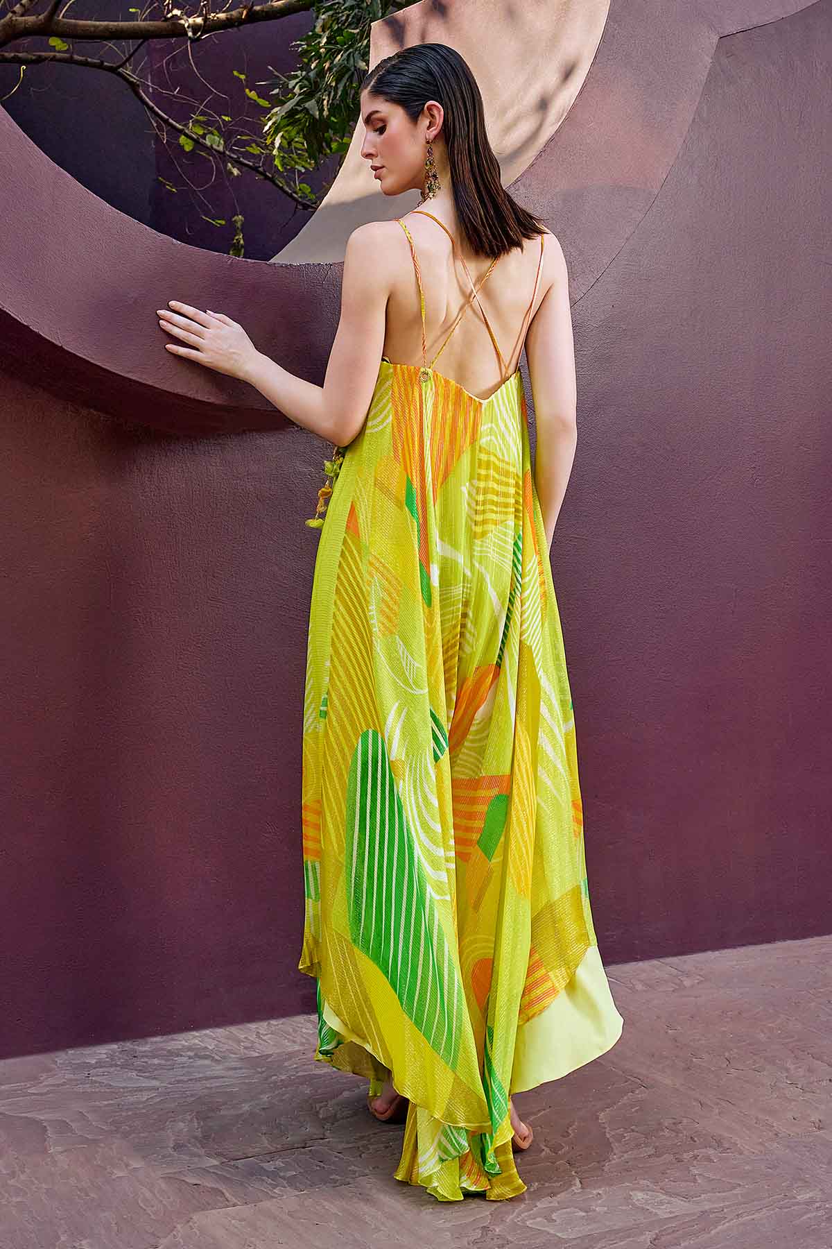 Green Backless Flowy Maxi Dress