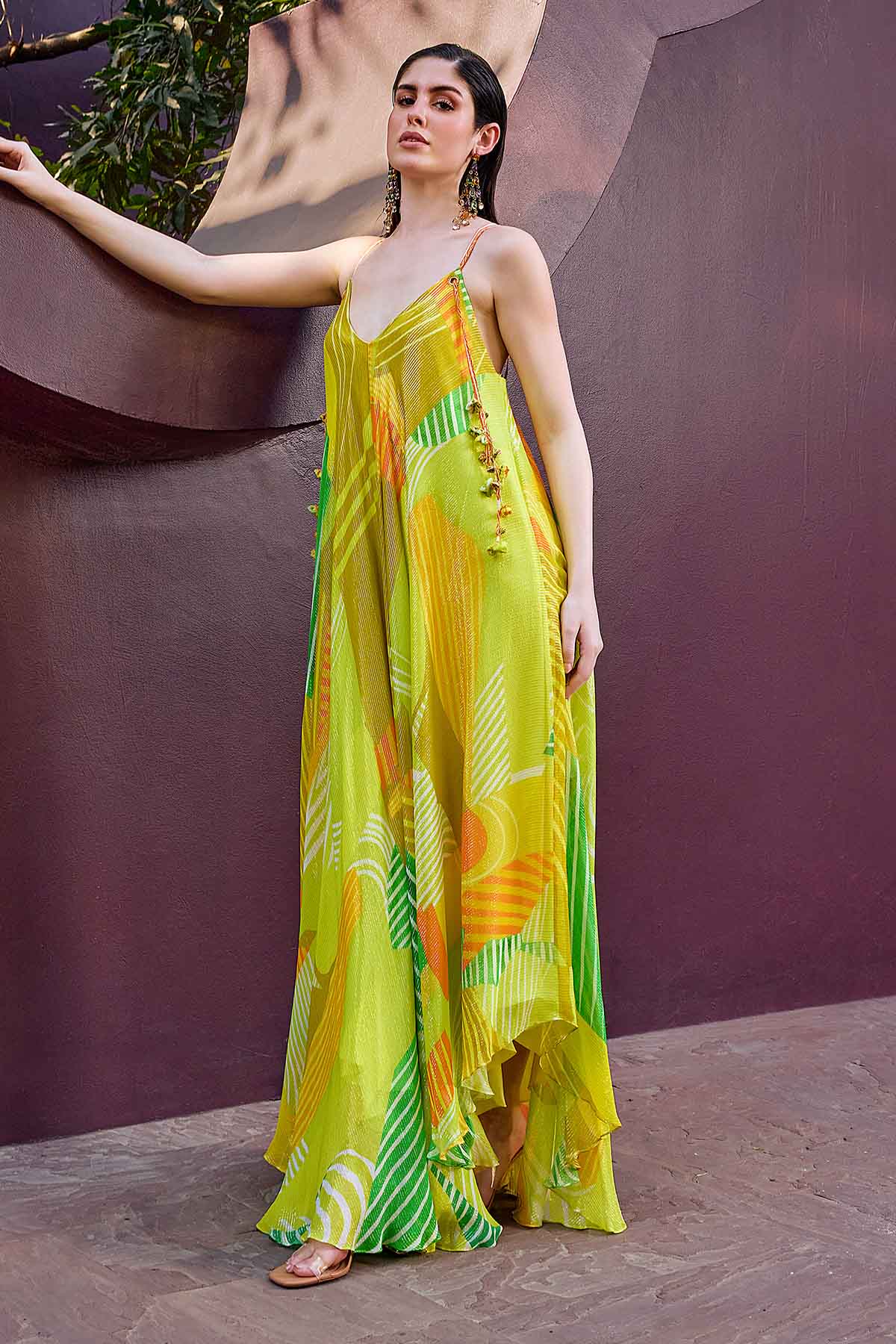 Green Backless Flowy Maxi Dress
