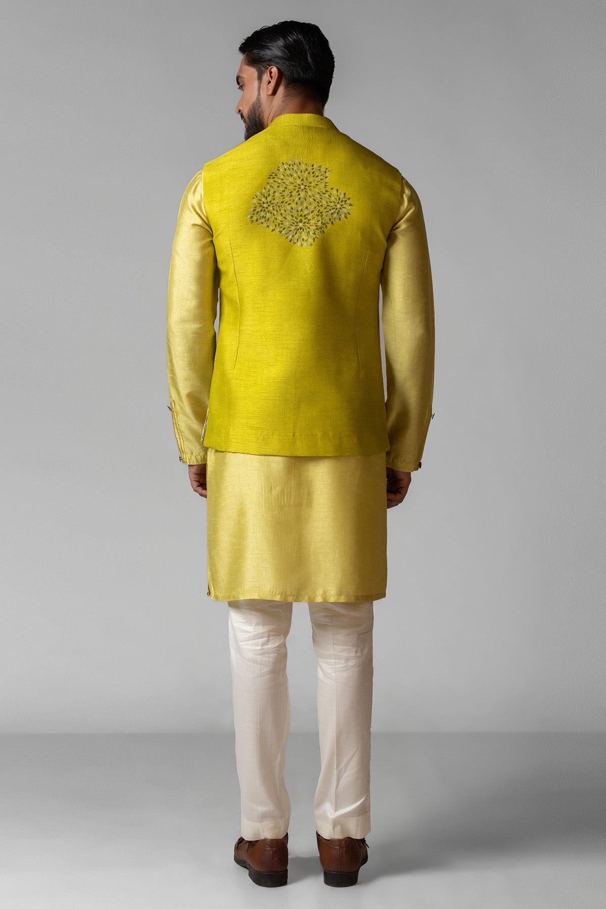 Green Bam Silk Resham Kurta Set
