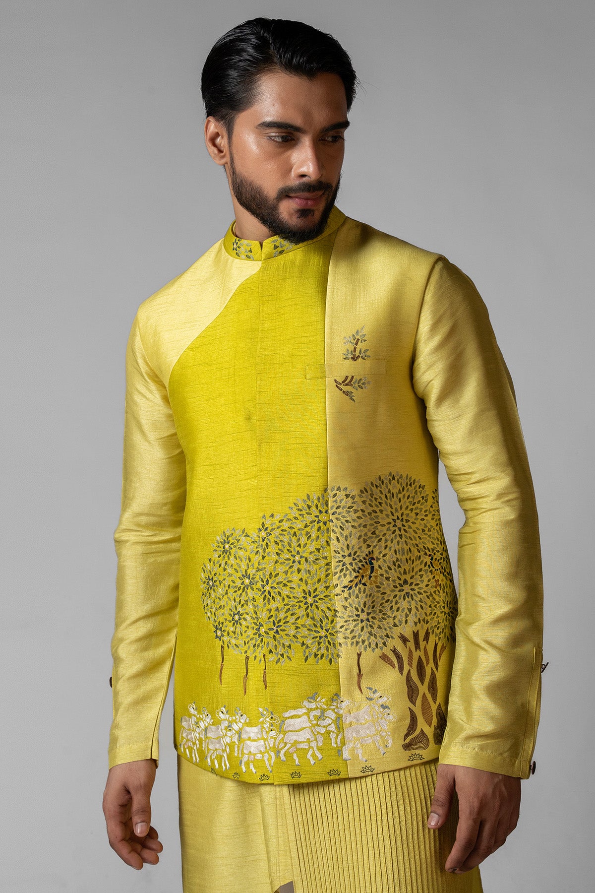 Green Bam Silk Resham Kurta Set