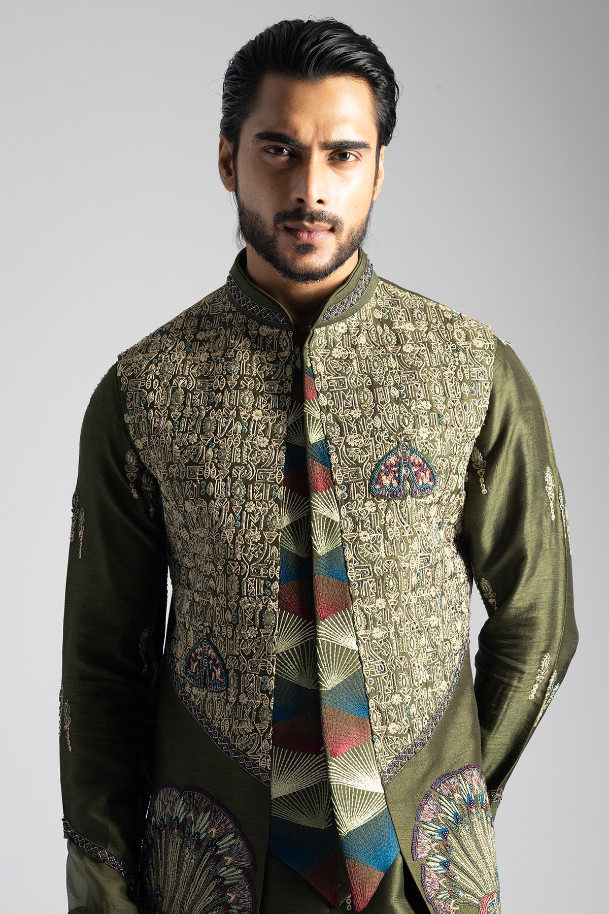 Buy Green Bamberg Silk Bundi Jacket for men by Paarsh Atelier online available at scrollnshops