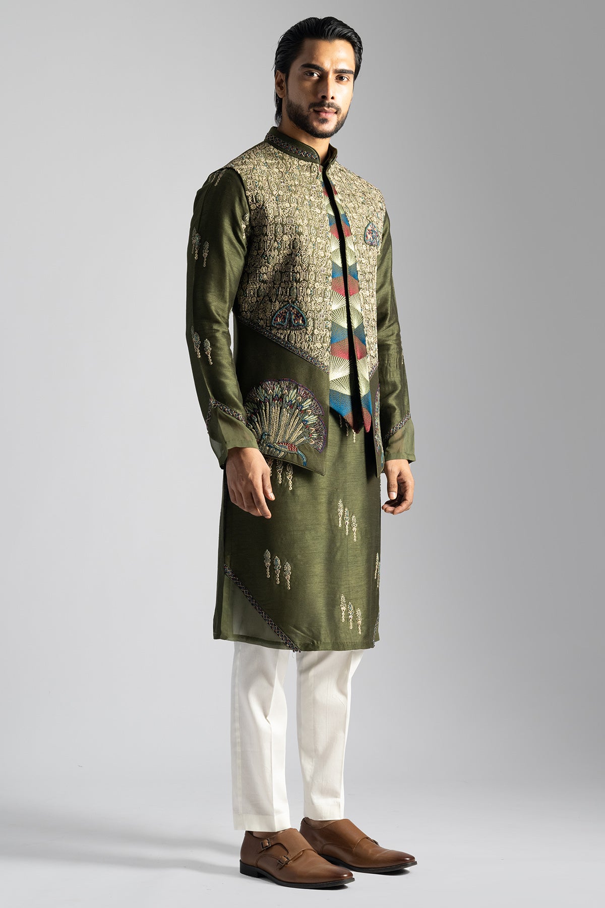 Green Bamberg Silk Bundi Jacket