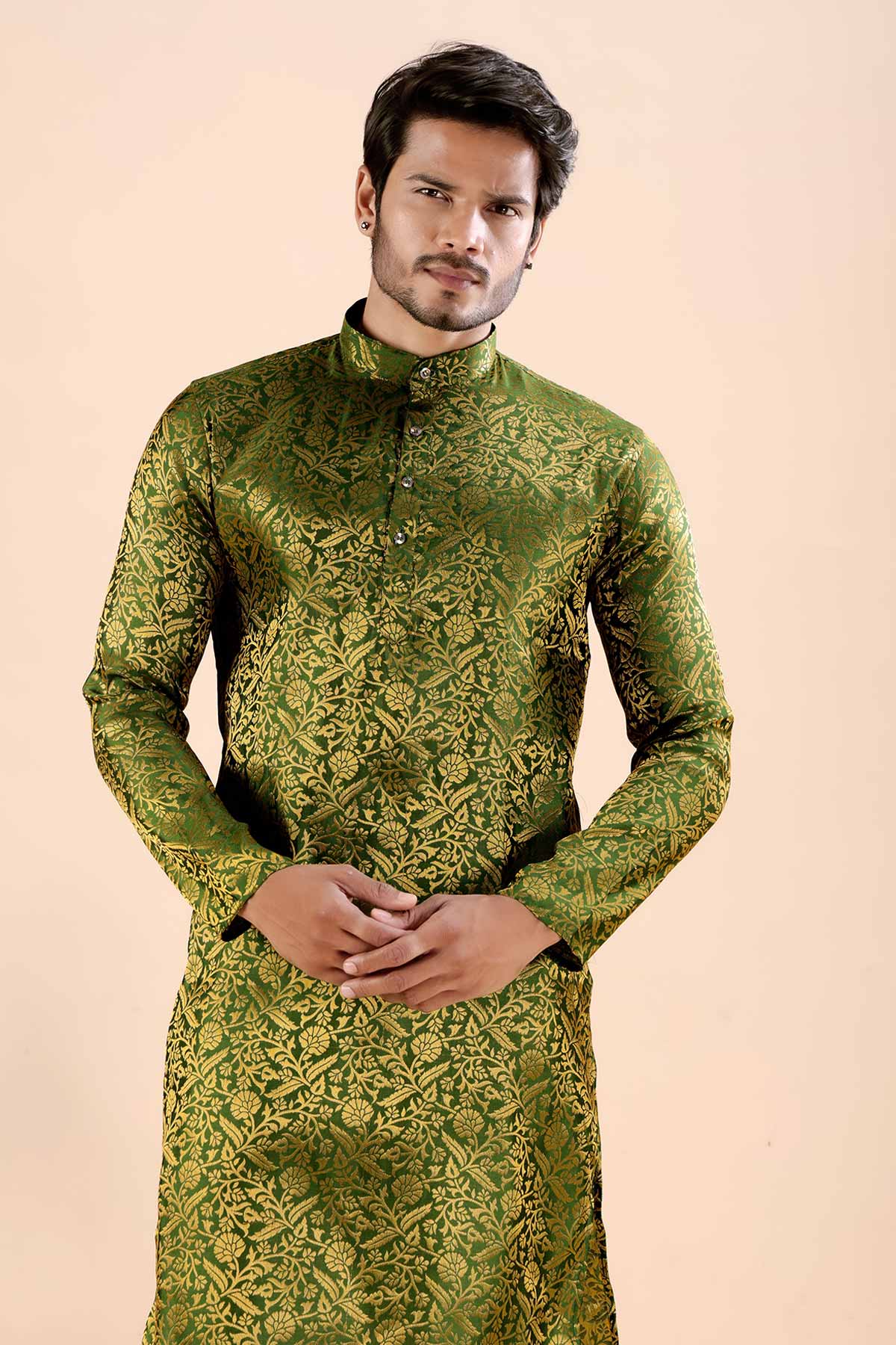 Buy Green Banarasi Jacquard Kurta for women by Priyanka Jain online available at scrollnshops