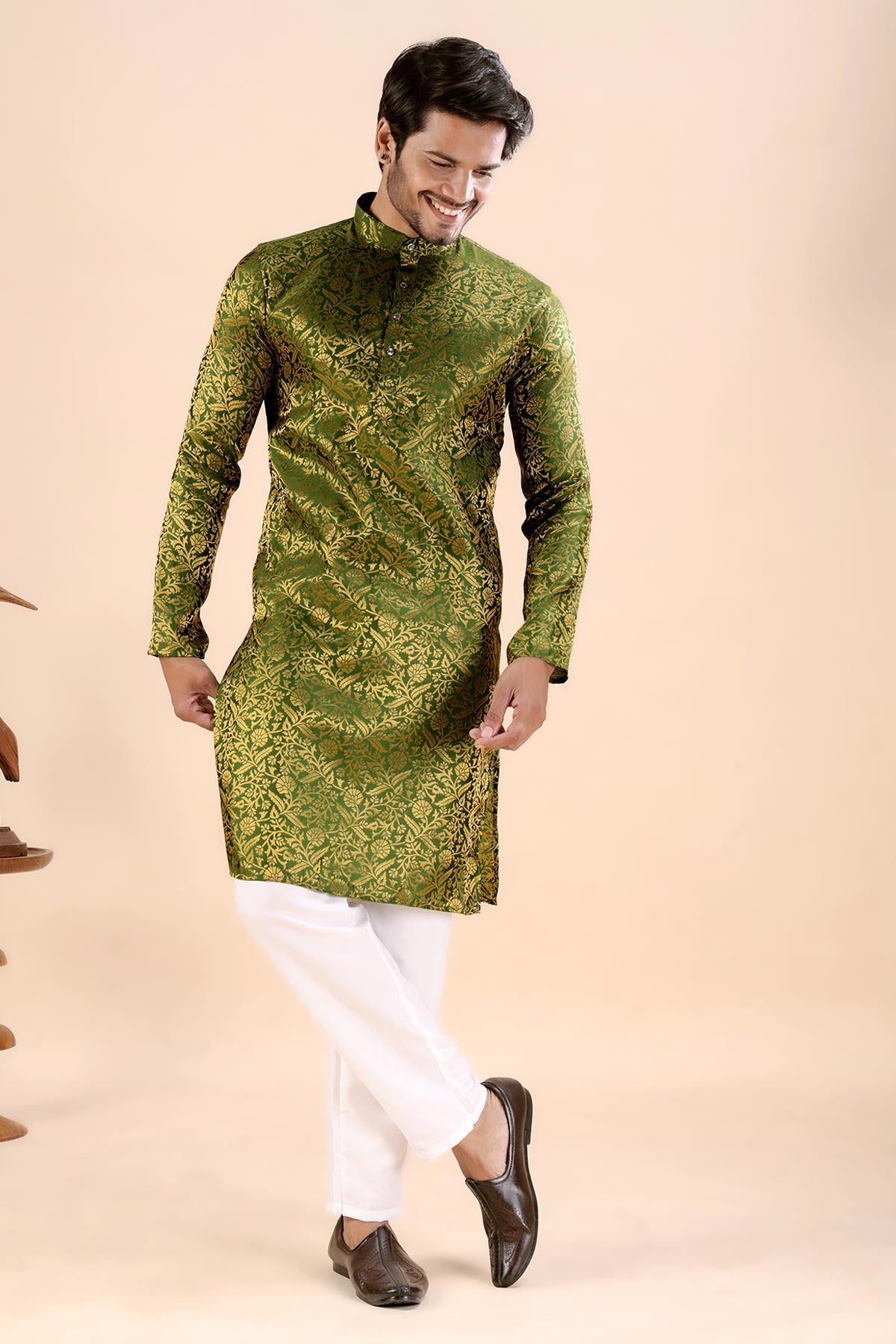 Green Banarasi Jacquard Kurta
