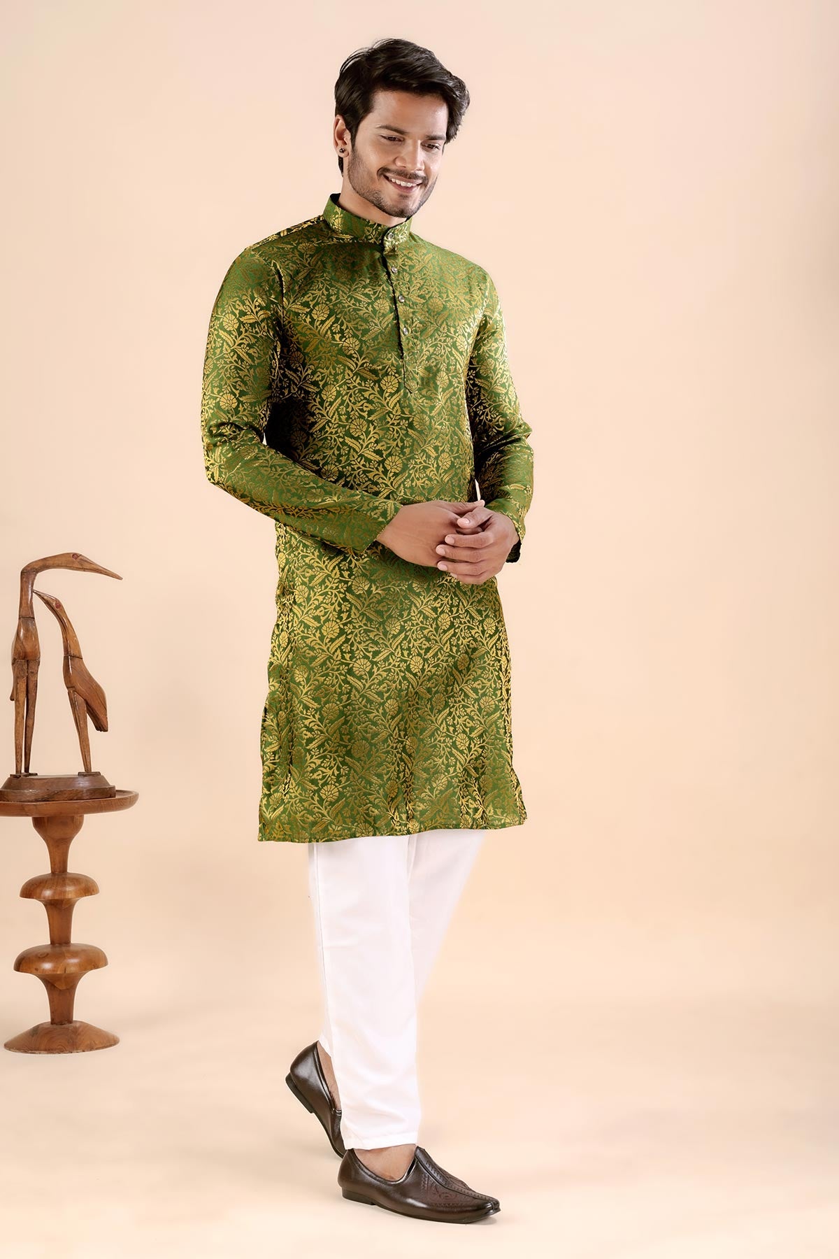 Green Banarasi Jacquard Kurta