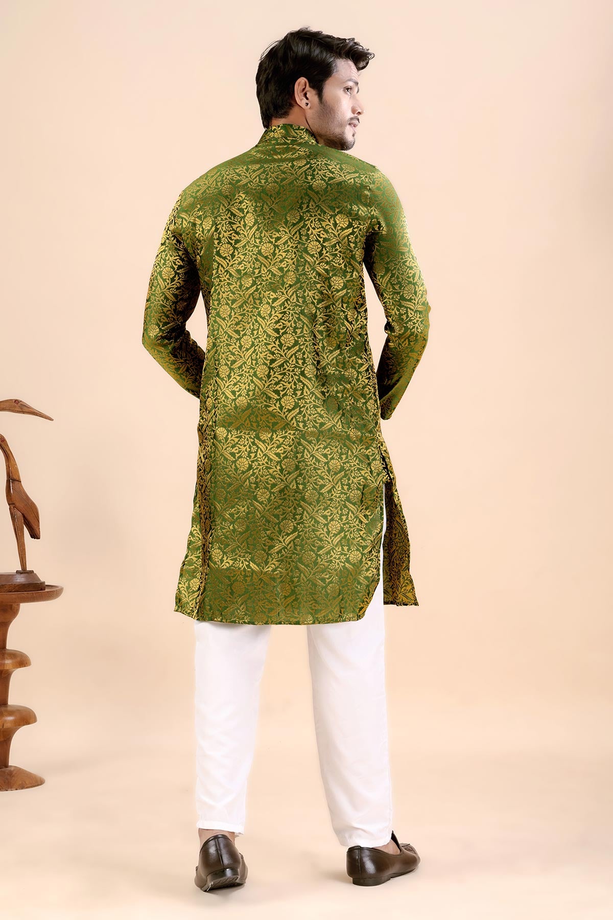 Green Banarasi Jacquard Kurta