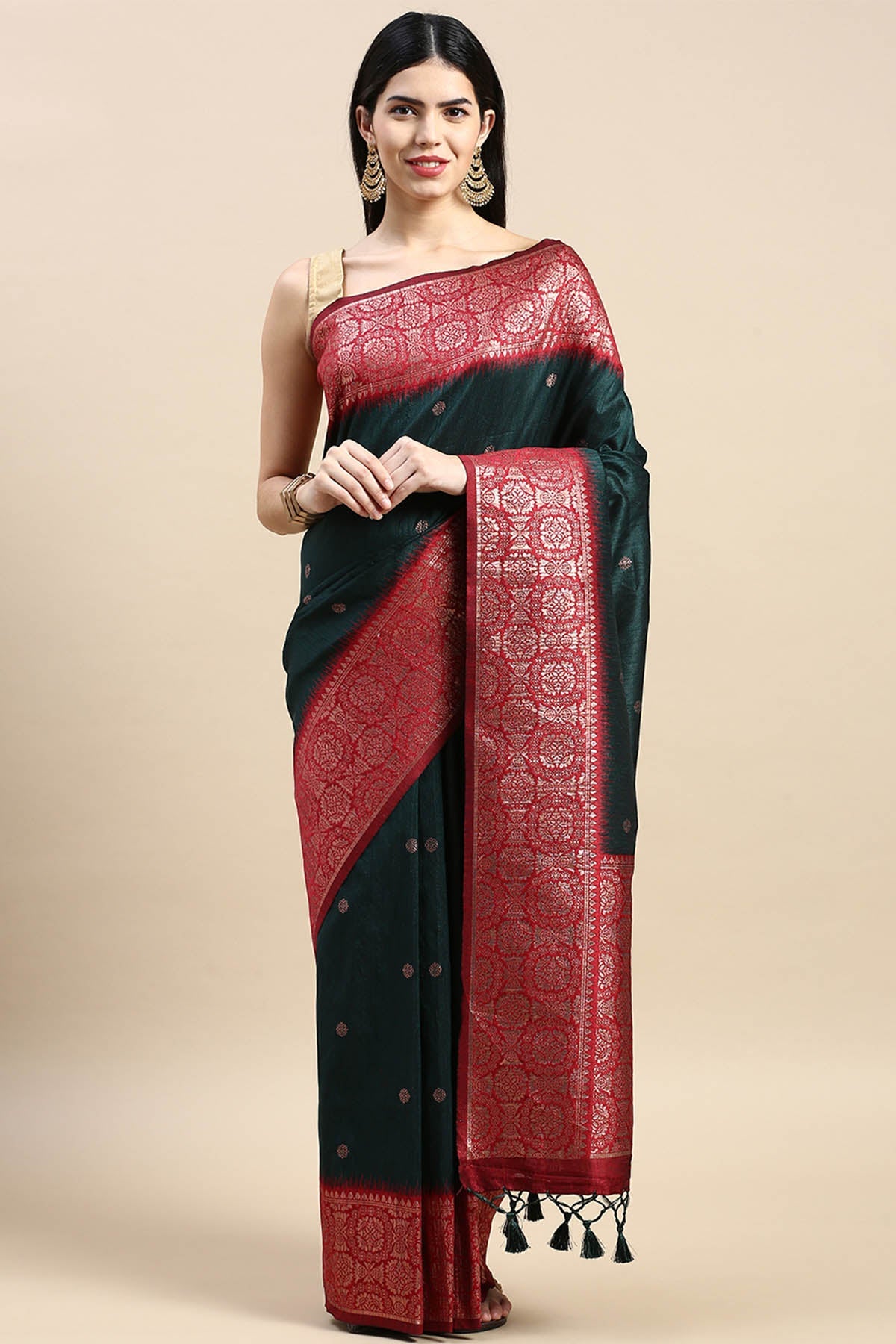 Buy Green Banarasi Silk Zari Saree by Lili Lala for women online at ScrollnShops