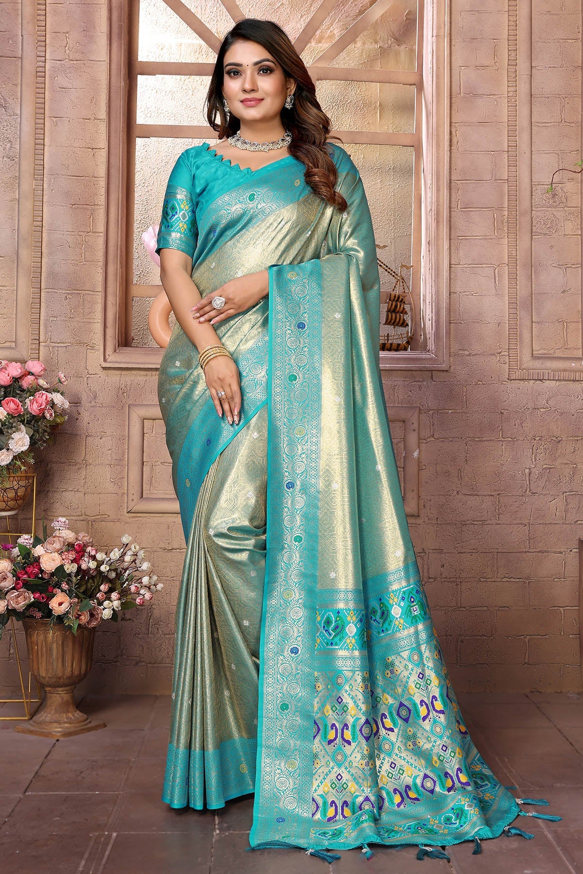 Buy Green Banarasi Weaving Saree for women by Aastha Fashion online available at scrollnshops