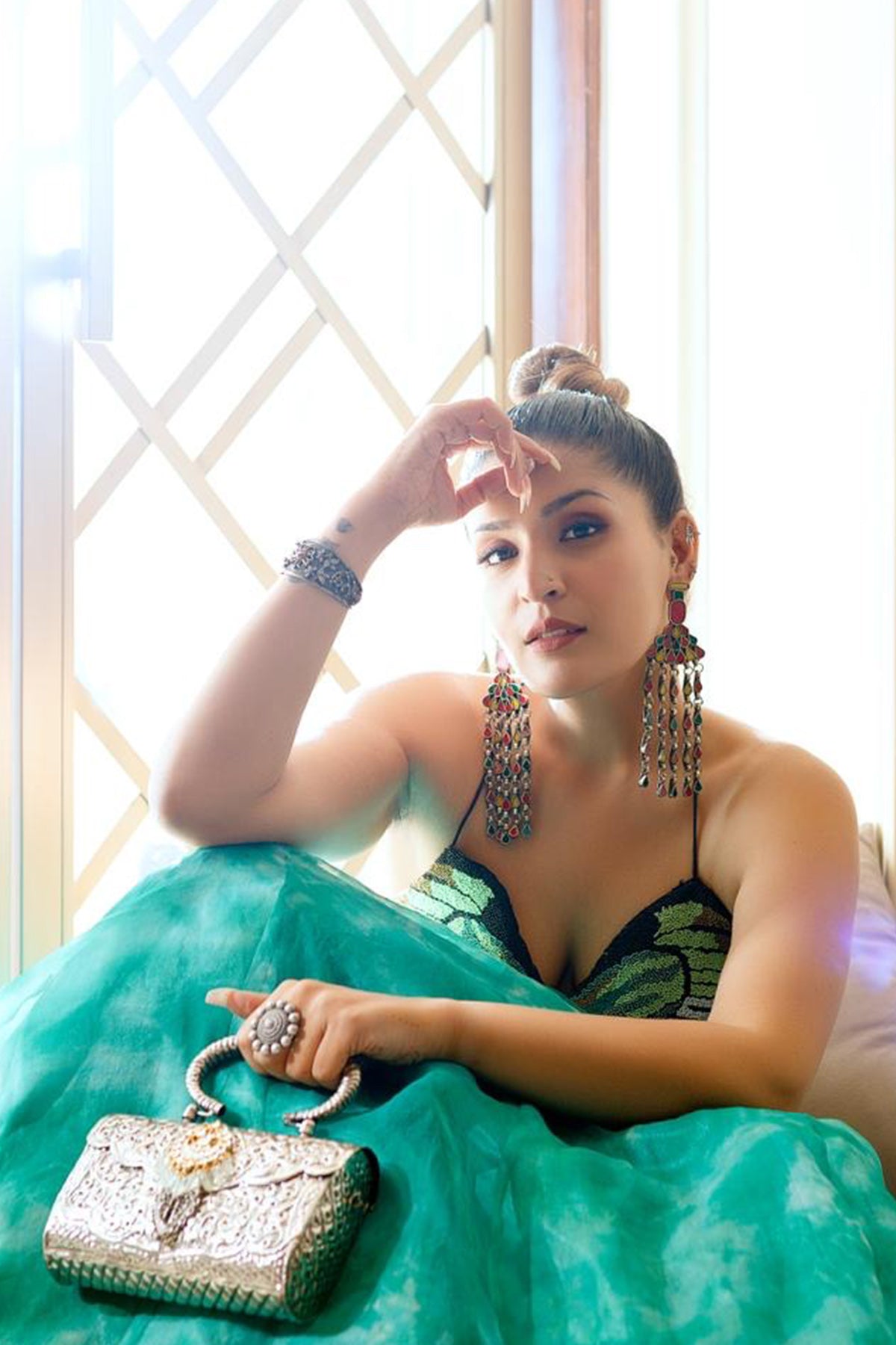 Green Bead Embroidered Skirt Set