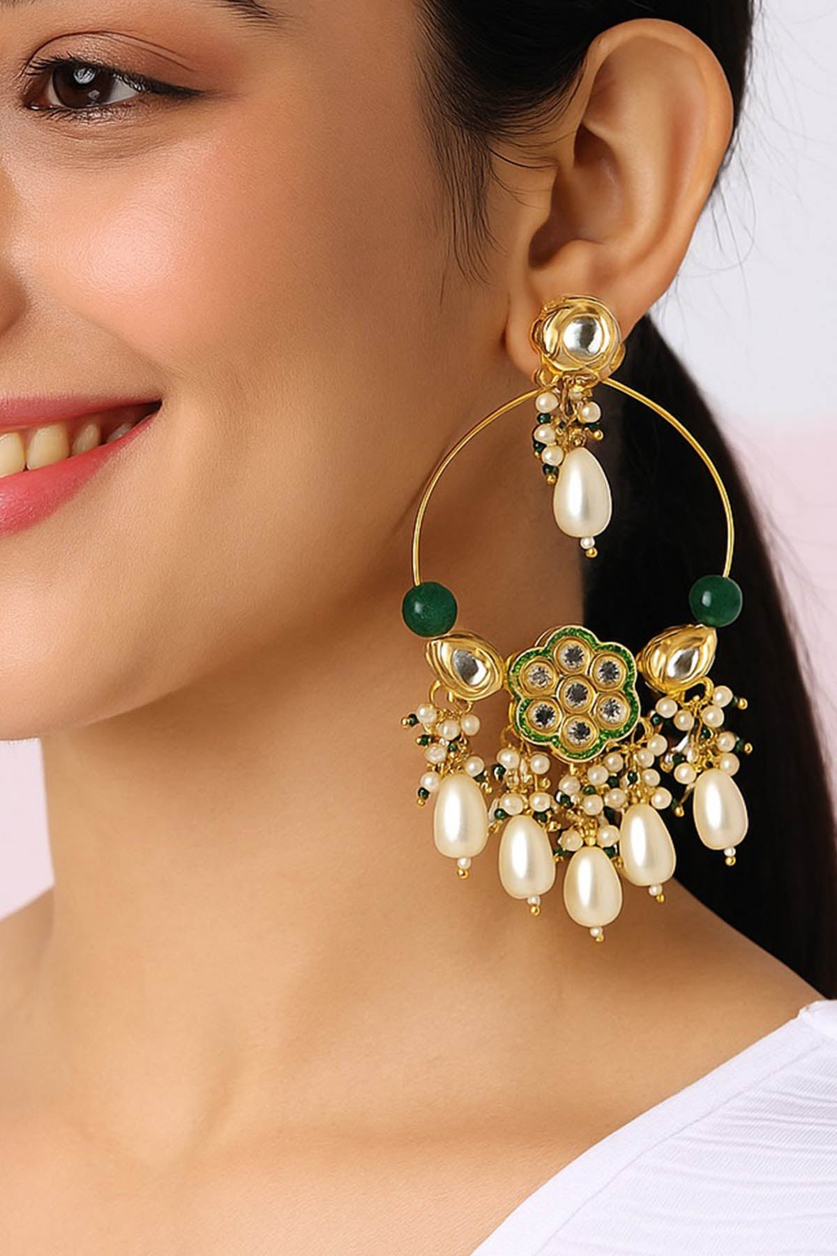 Buy  Green Bead Pearl Hoop Earrings for women by beauty spot jewellery online available at scrollnshops