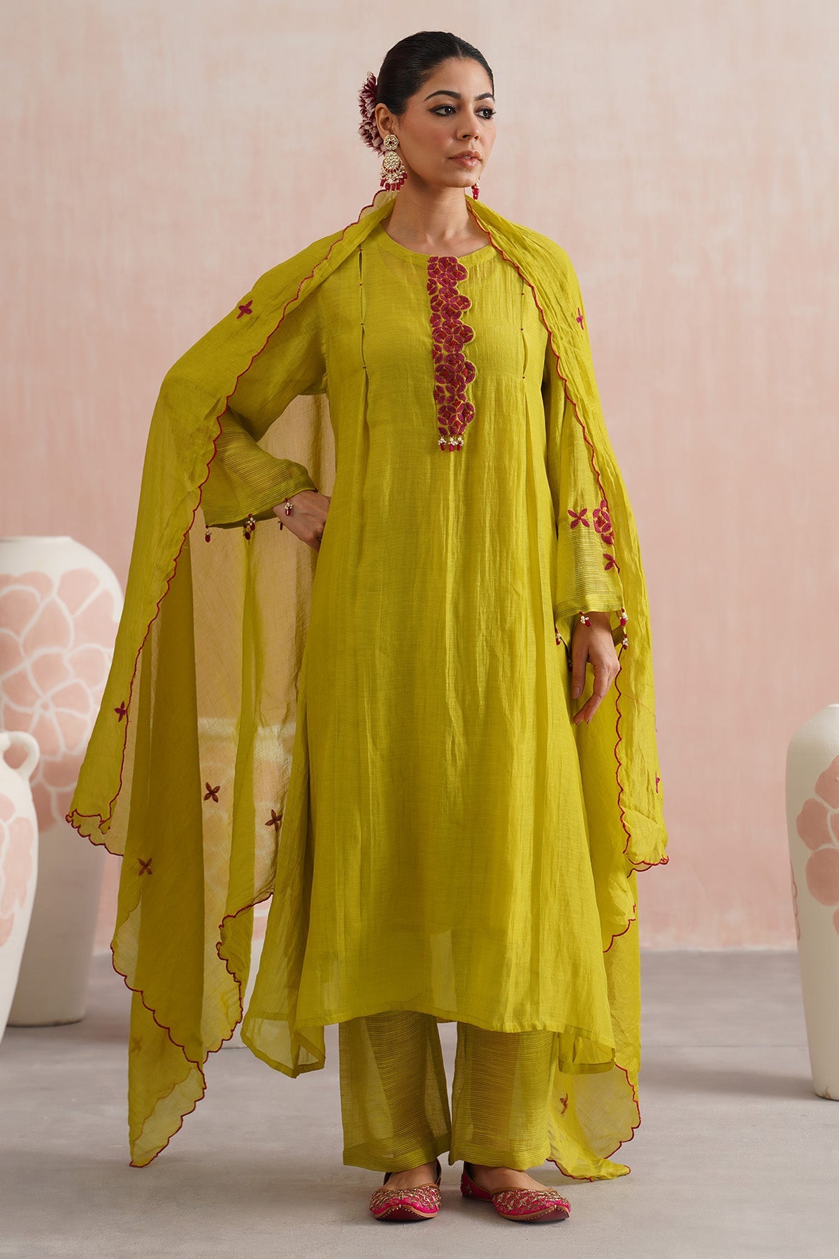 Buy Green Bead Work A-Line Kurta Set for women online available at Scrollnshops 