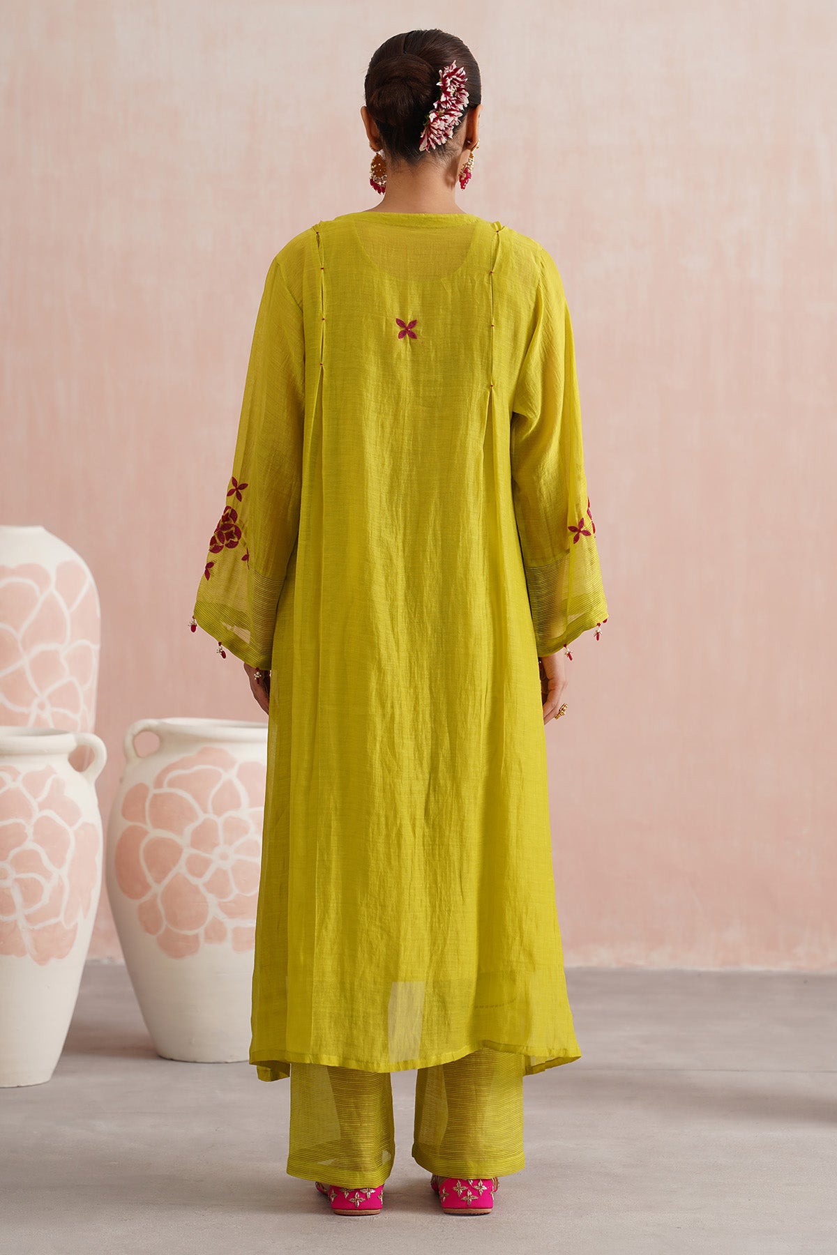 Green Bead Work A-Line Kurta Set