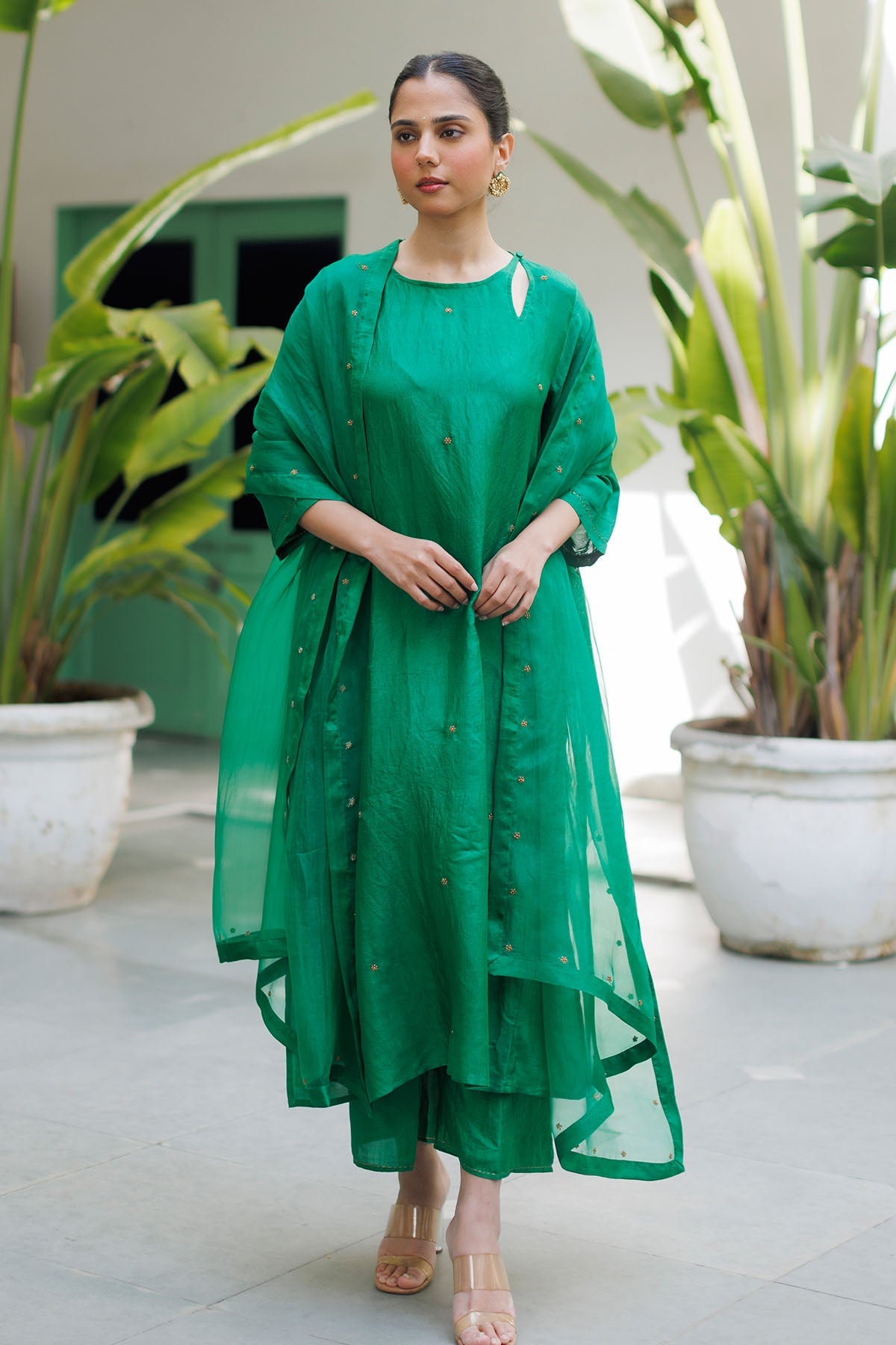 Buy Green Beads Detail Kurta Set by Silpaa for women online at ScrollnShops