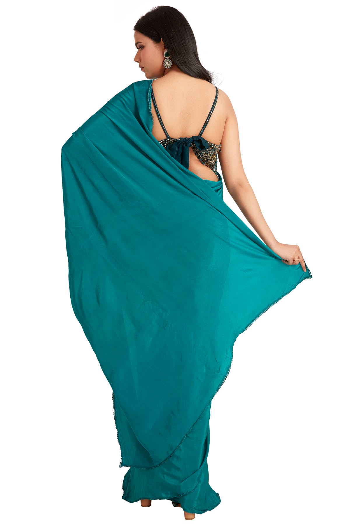 Green Beads Embroidered Saree