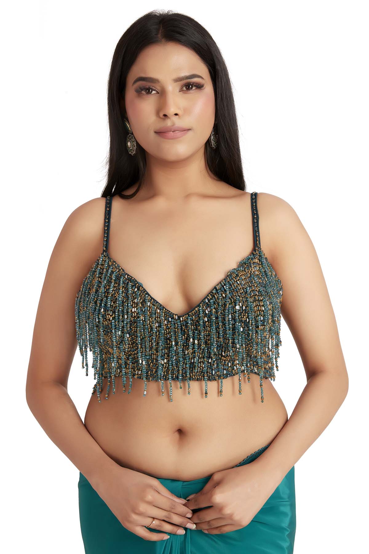 Green Beads Embroidered Saree