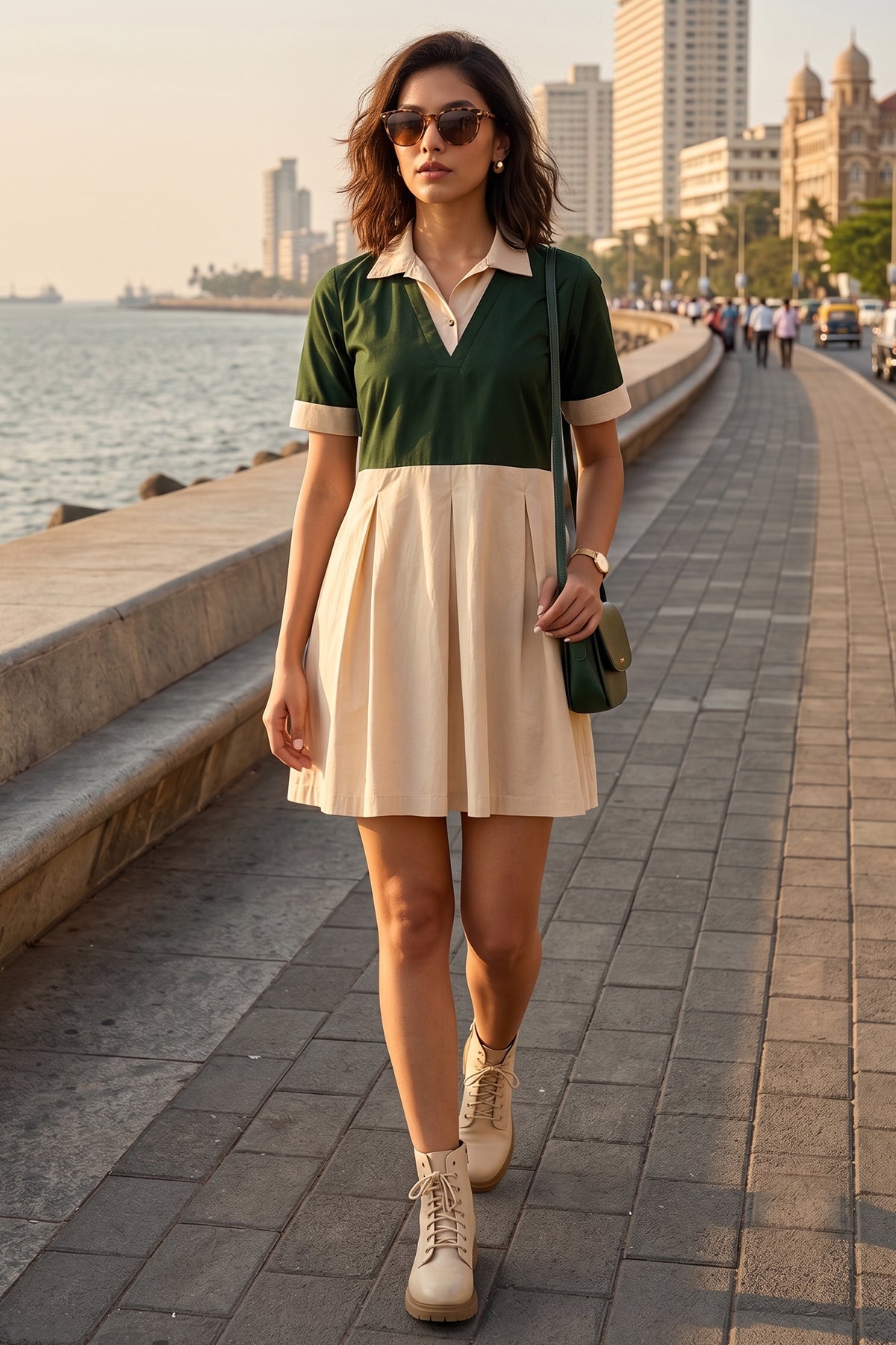 Buy Green & Beige Colorblock Dress for women by Sneha B online available at scrollnshops