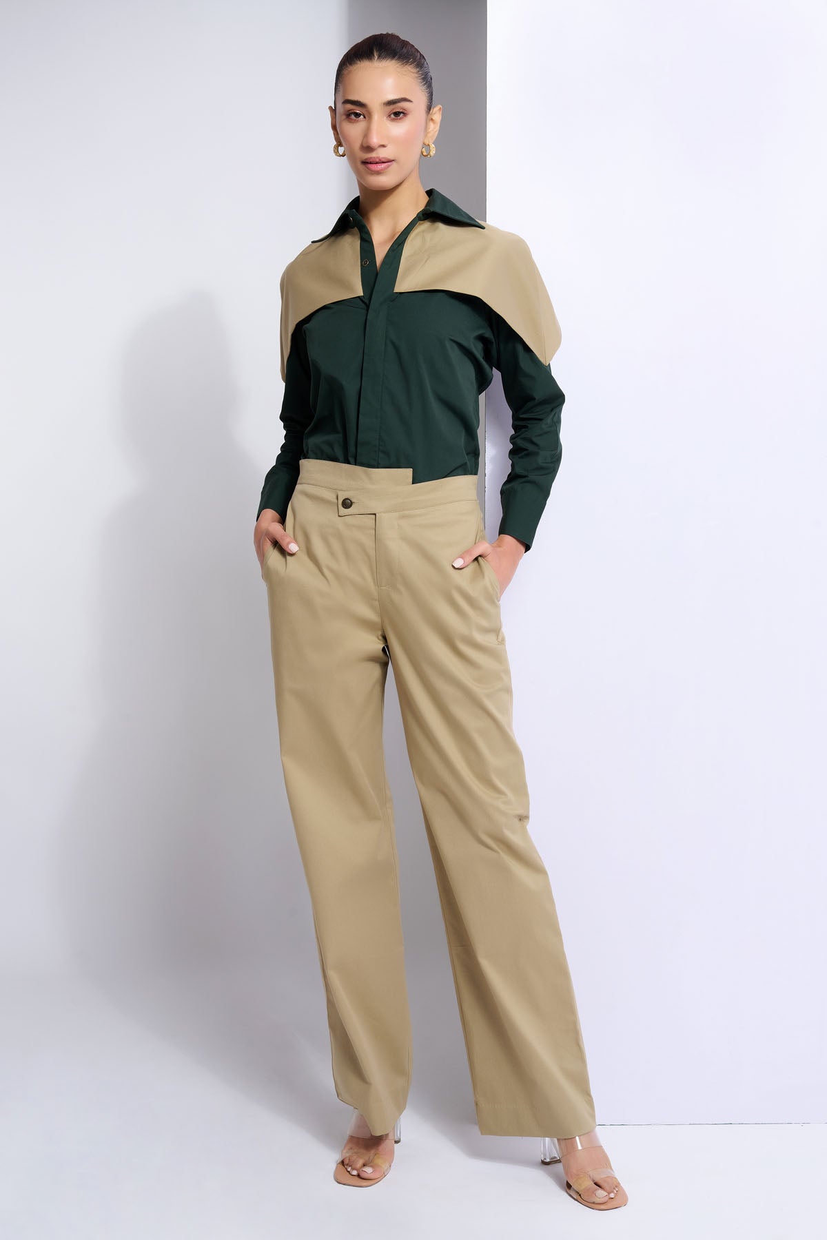 Vanten Green & Beige Cotton Fusion Set for women online at ScrollnShops