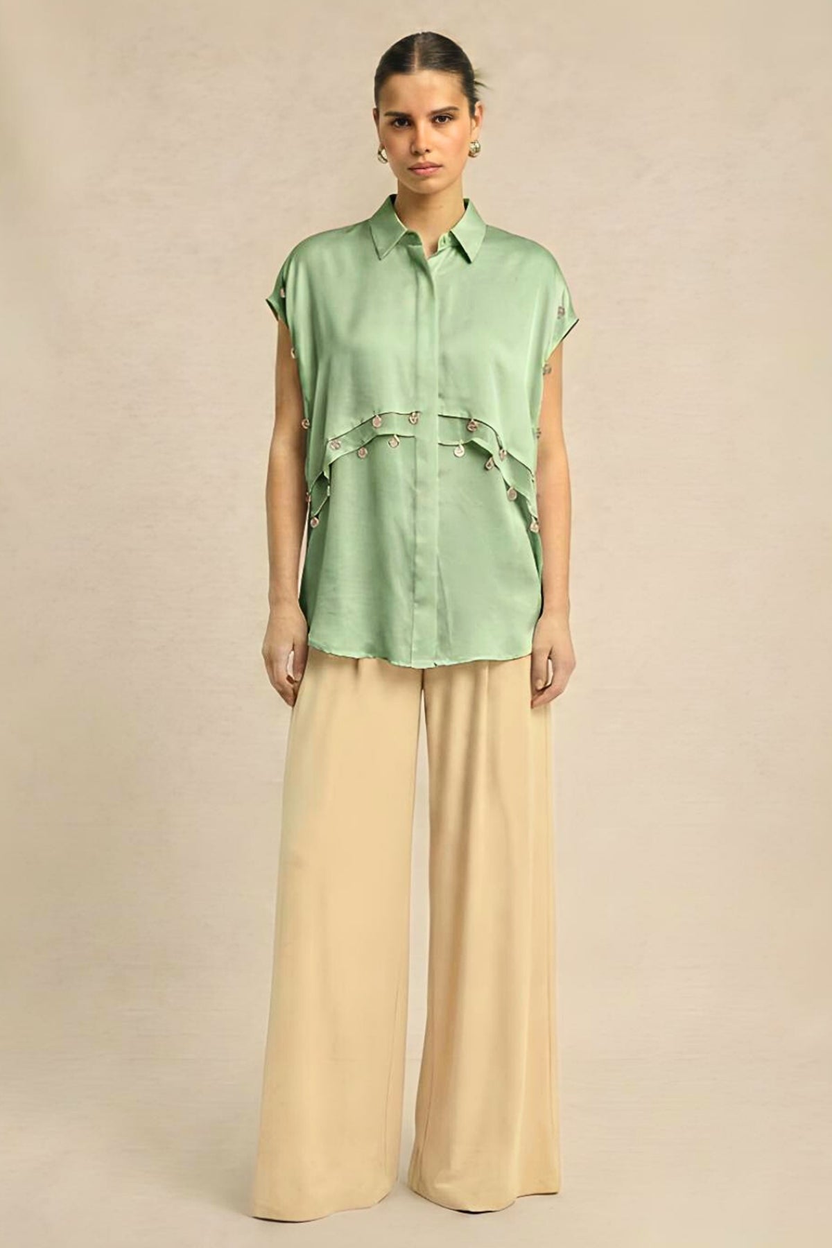 Buy Green Bemberg Coin Flap Shirt for women by Neora online available at scrollnshops