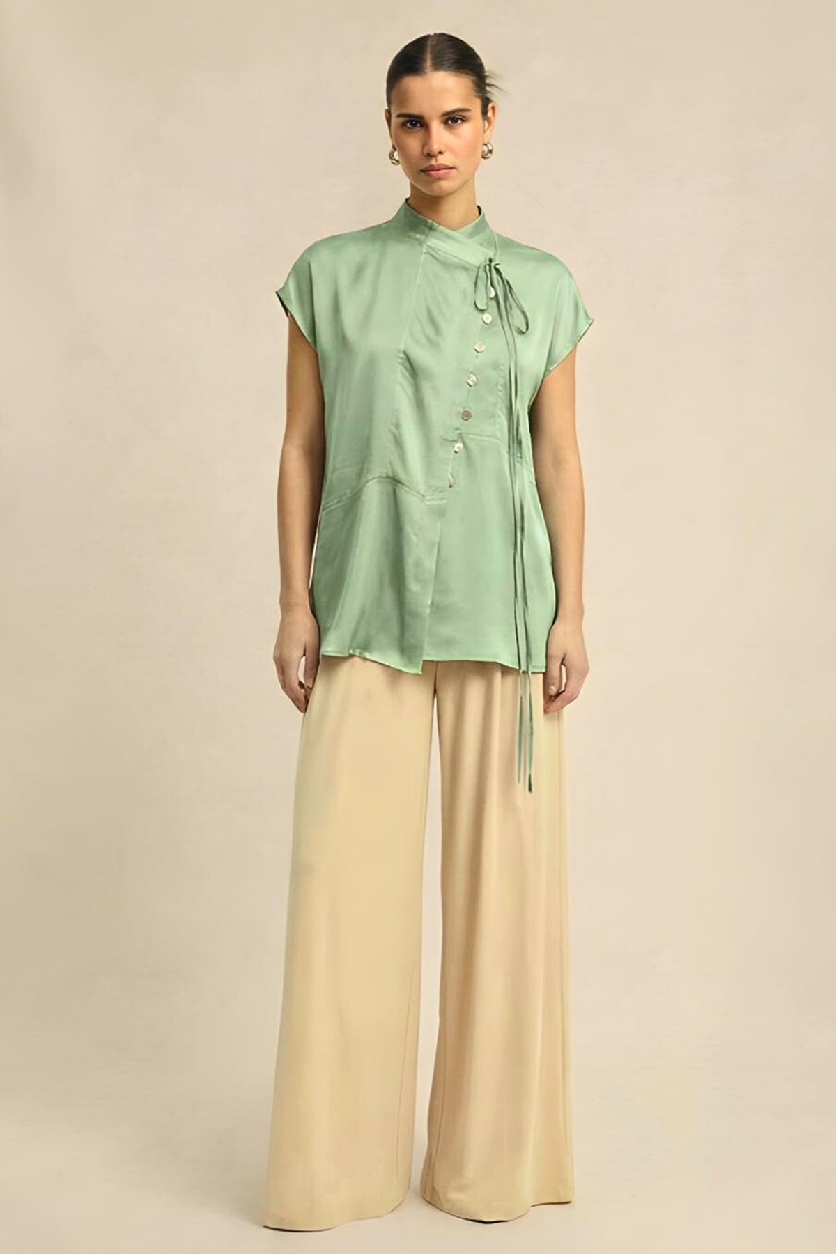 Buy Green Bemberg Silk Tie Up Top for women by Neora online available at scrollnshops