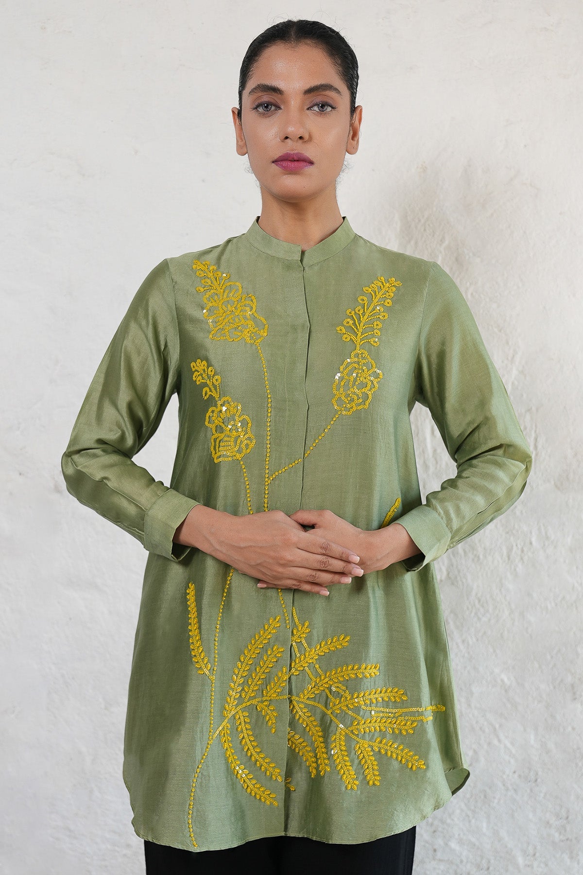 Buy Green Benarasi Cotton Silk Shirt by Saksham Neharicka for women online at ScrollnShops