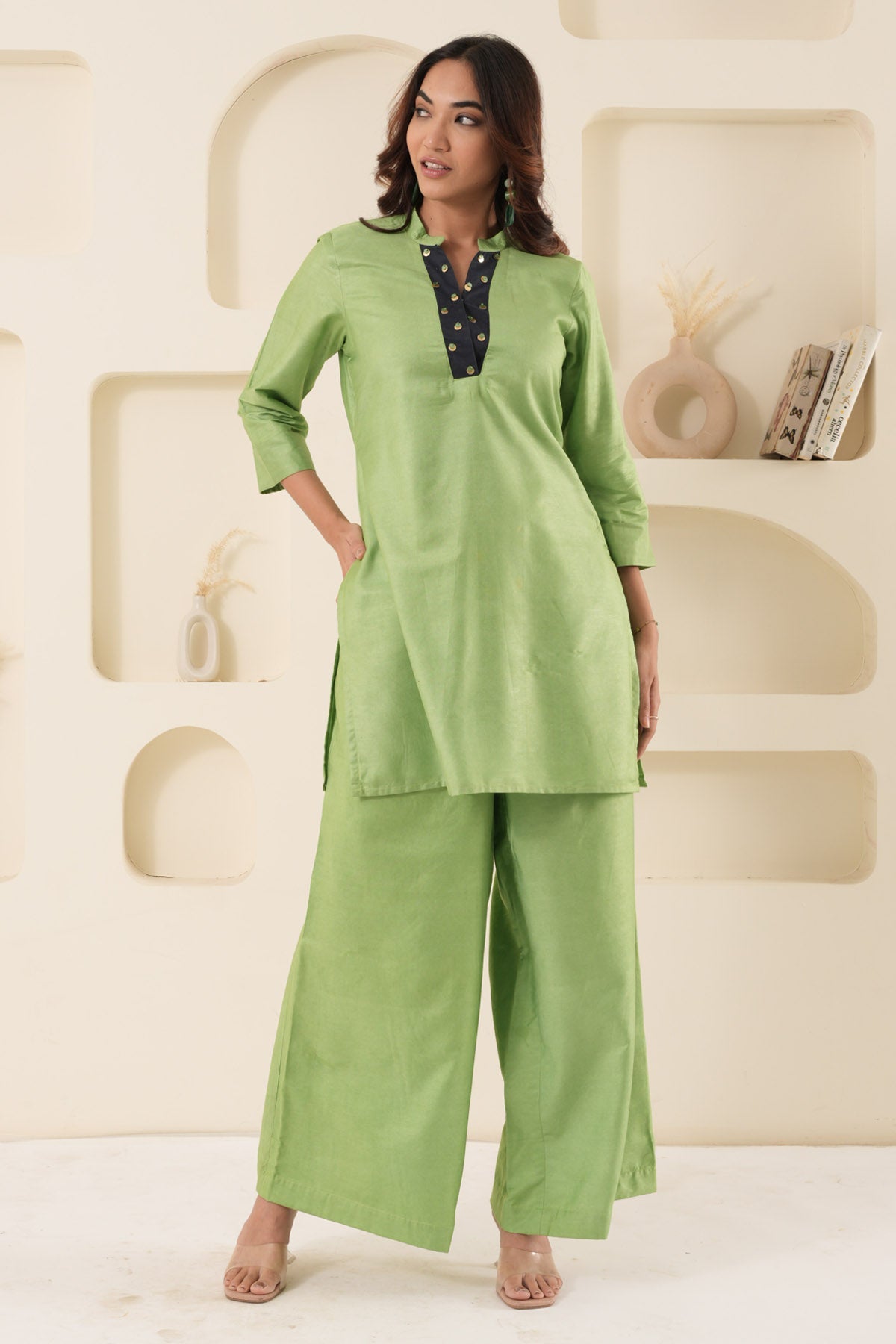 Buy Green Bhagalpur Silk Co-ord Set Online