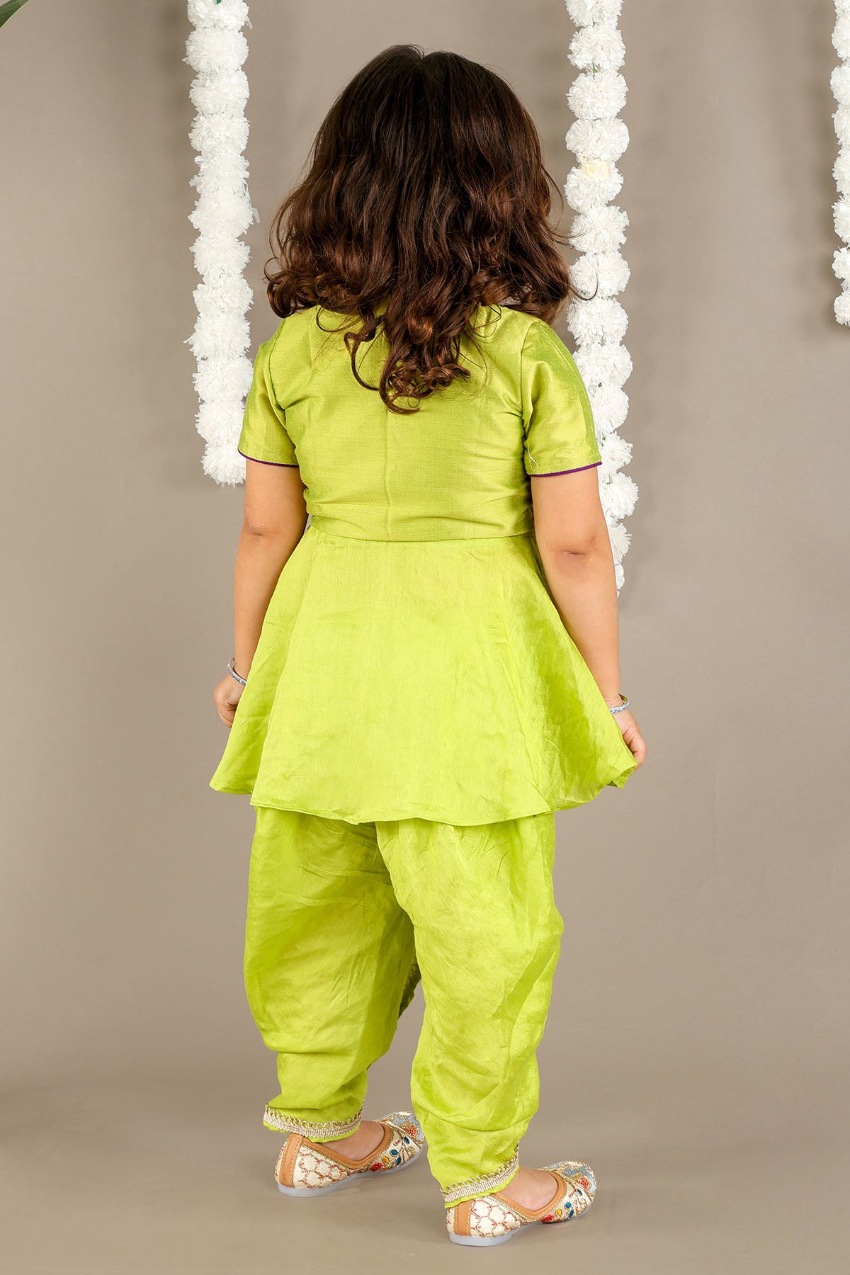 Green Bird Embroidered Dhoti Set