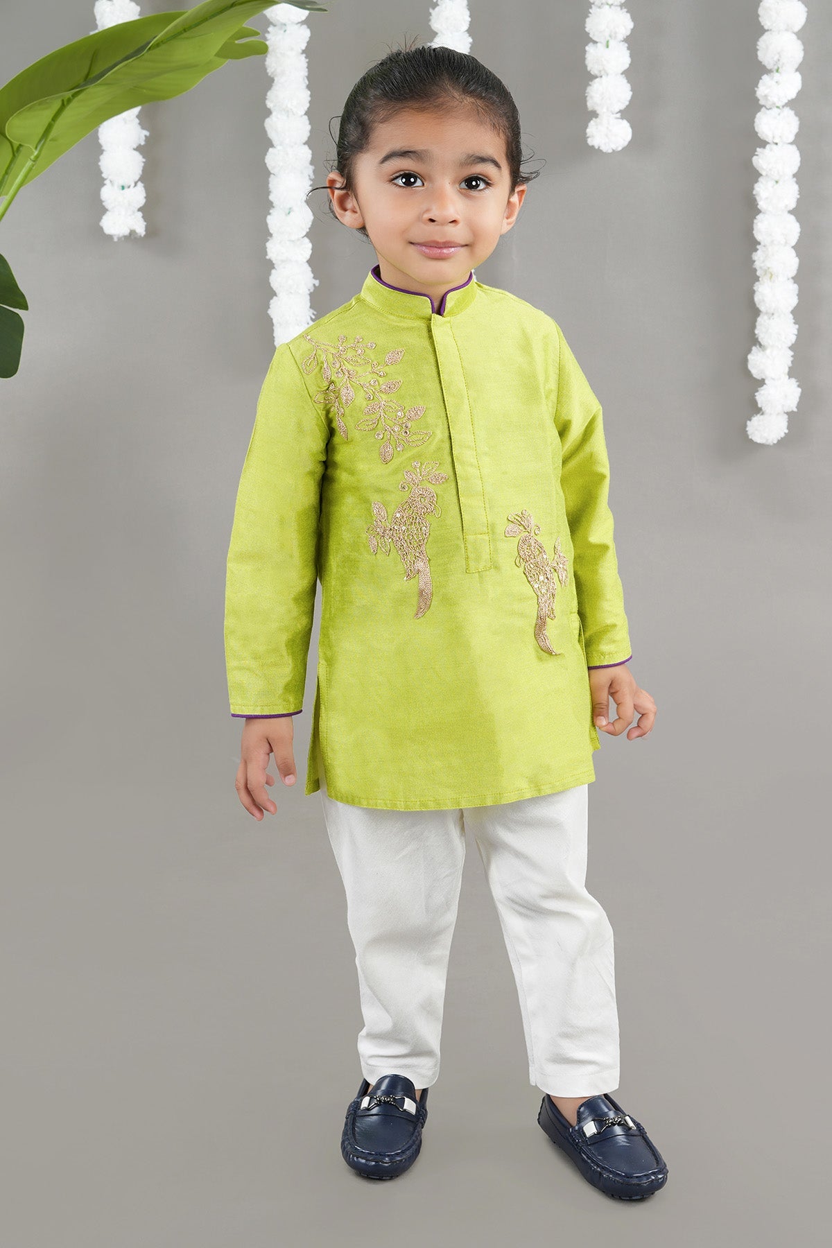 Buy Green Bird Embroidered Kurta Set by Little Brats for Boy online at ScrollnShops