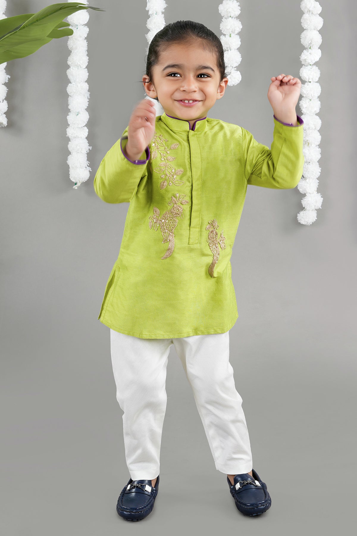 Green Bird Embroidered Kurta Set