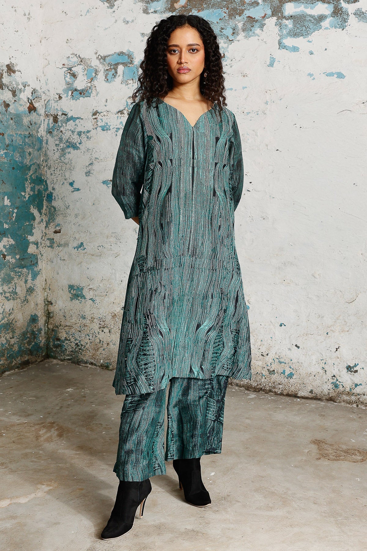 Buy Green & Black Cotton Kurta Set for women by Saksham Neharicka online available at scrollnshops