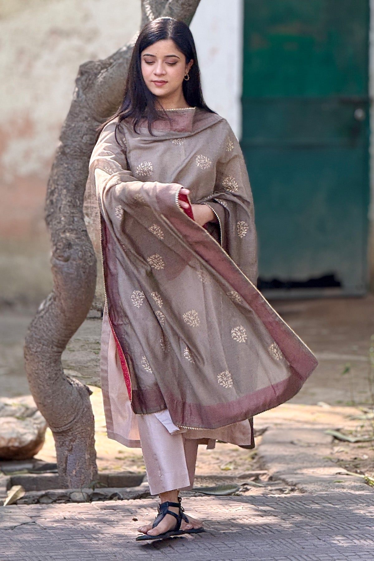 Green Block Printed Kurta Set