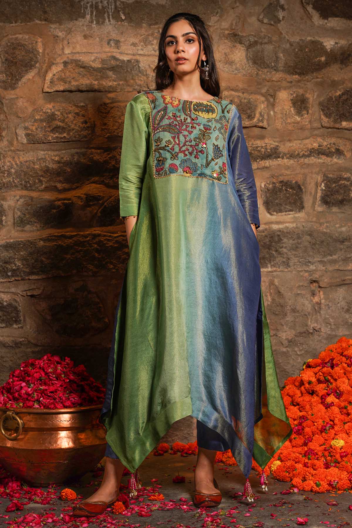 Seharre Green & Blue Ombre Kurta Set for women online at ScrollnShops