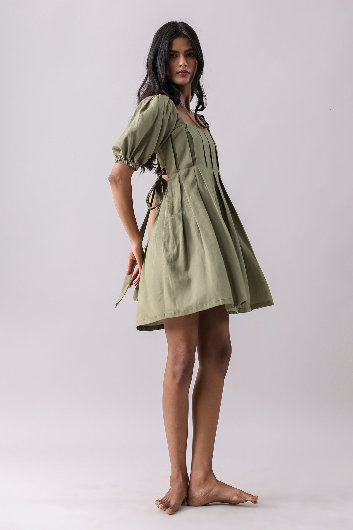 Green Box Pleated Mini Dress