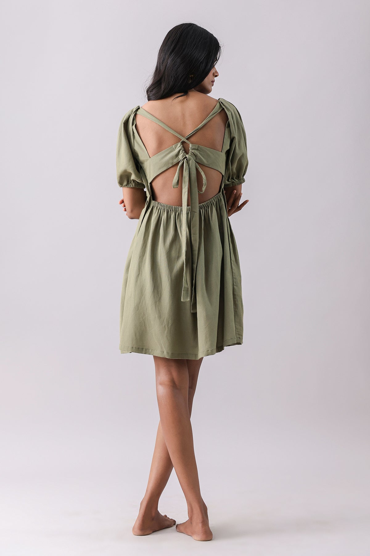 Green Box Pleated Mini Dress