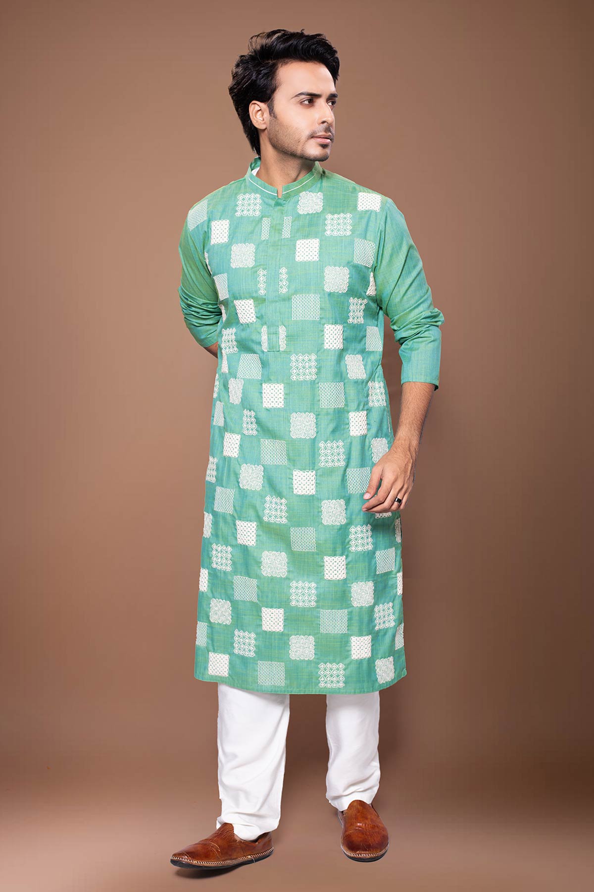 Green Boxes Cord Kurta & Pants